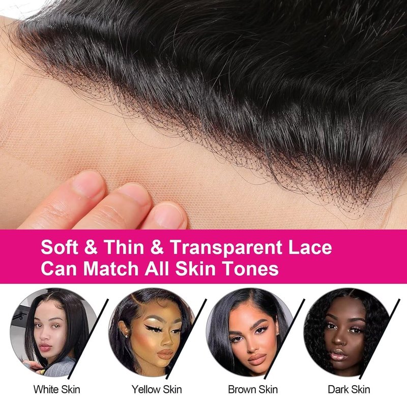 5x5 Lace Closure Body Wave Human Hair - Invisible Ultra-Thin Brazilian Virgin Hair, Pre-Plucked, Natural Black, 16 Inch