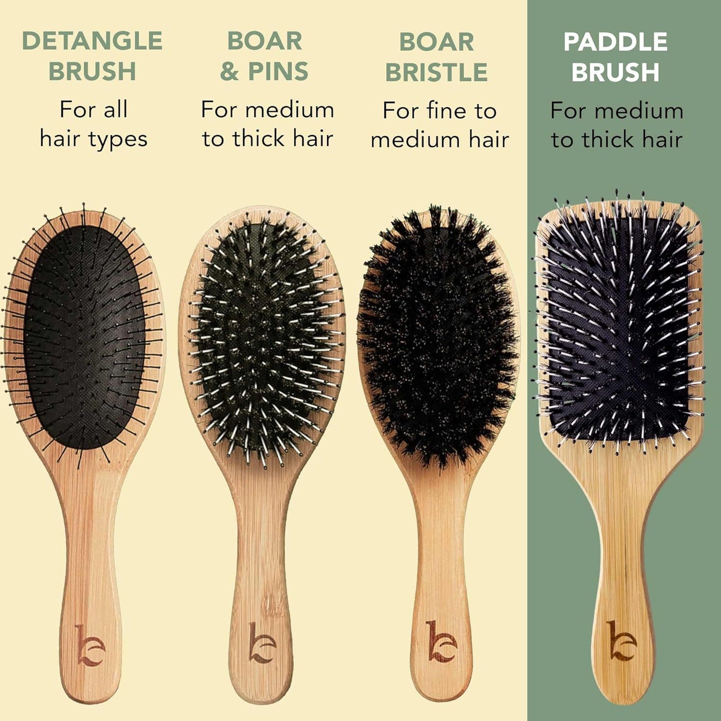 Boar Bristle Paddle Hair Brush - Detangling Wood Brush for Thick, Curly & Wavy Hair | Stimulates Scalp