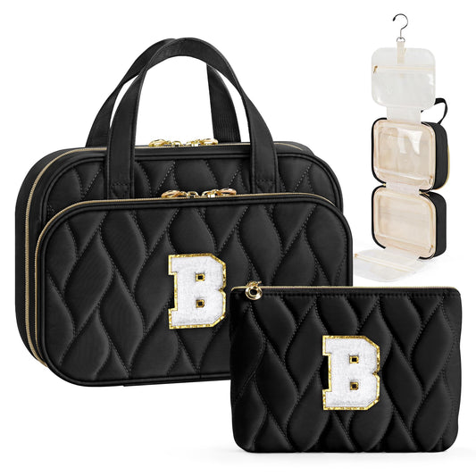 YOOLIFE Gifts for Friends - Friendship Gifts for Women, Travel Toiletry Bag for Women, Hanging Toiletry Bag, Monogrammed Initial Toiletry Pouch Makeup Bag Black - B