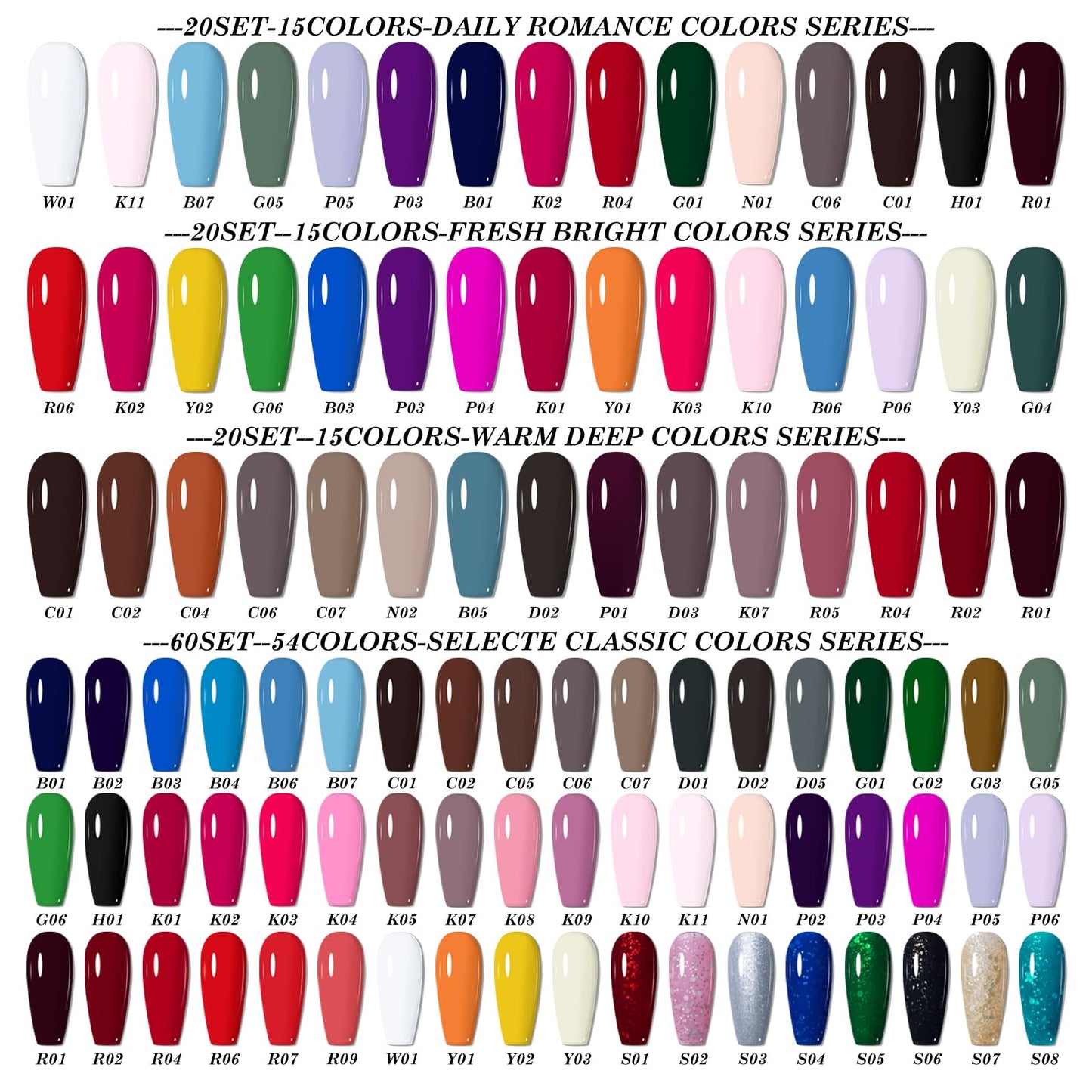 NICYVFV 60 PCS Gel Nail Set, 54 Colors Gel Polish Set Classic Shades, with Gold Silver Glitter and Glossy Matte Top Coat, Base Coat Builder gel, for Women Gift Kit