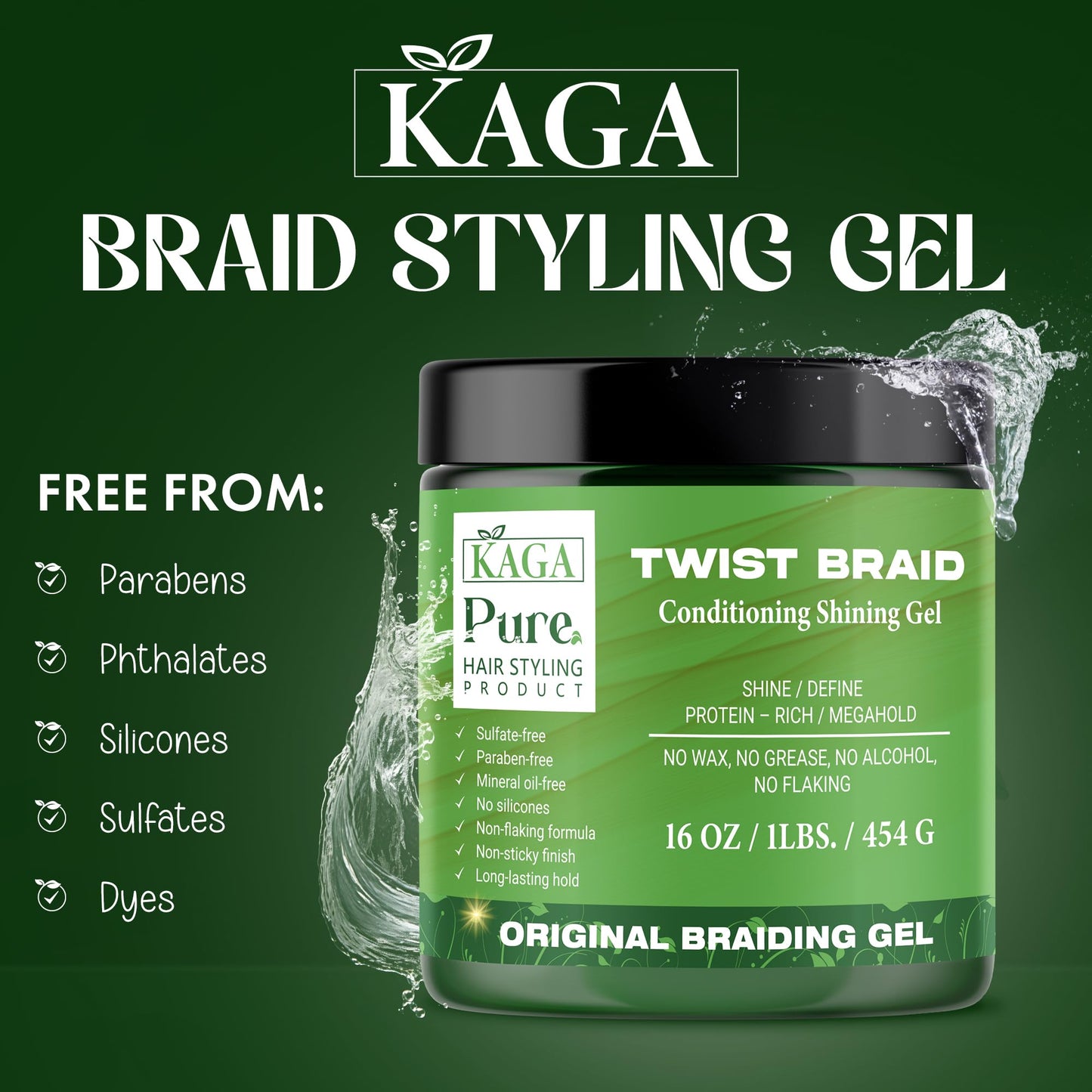 KAGA Pure O Natural Neatbraid Beauty Professional Conditioning Shining Gel 16oz / 1LB (16 Ounce)