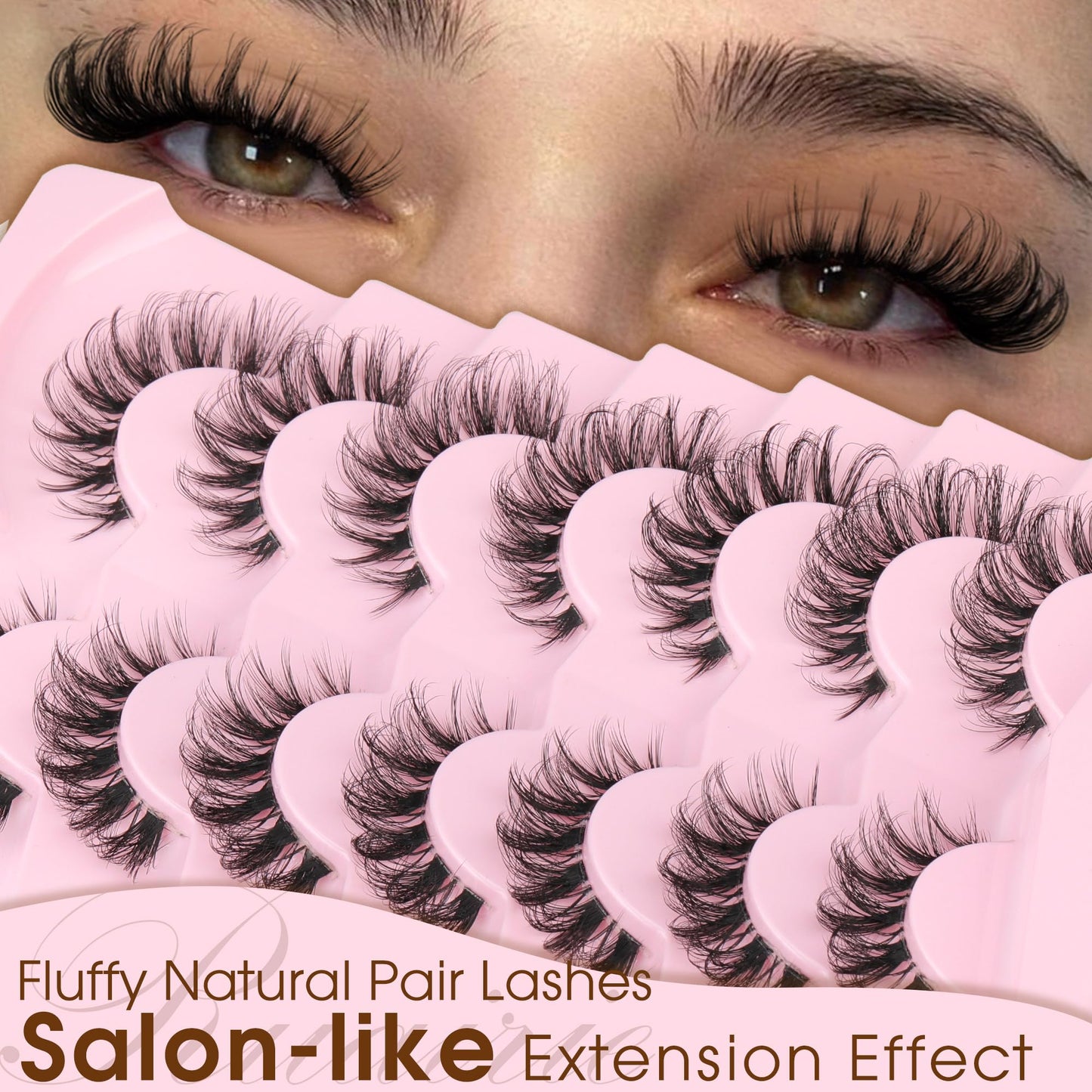 False Lashes Natural Look Fake Eyelashes Wispy Cat Eye Lashes Clear Band False Eyelashes 16MM Faux Mink Lashes Pack 7 Pairs by Ruairie