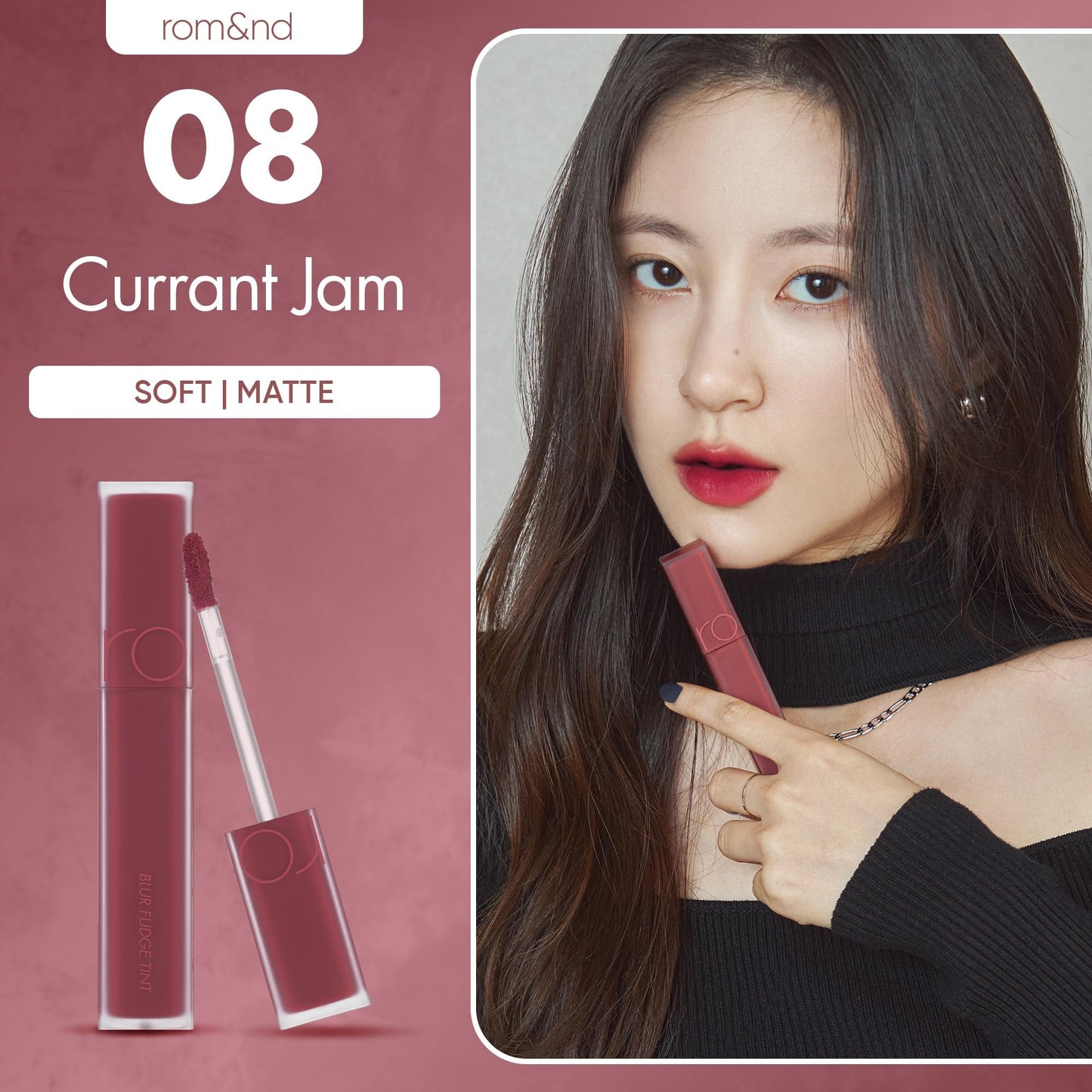 rom&nd BLUR FUDGE TINT 08 Currant Jam | Velvety Matte Lip Stain | Smooth, Non-Drying Berry Red K-Beauty Lip Makeup