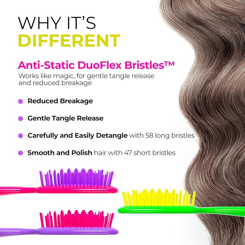 FHI Heat Detangling Brush Set | Pain-Free Hair Brush for All Hair Types - Lightweight Travel-Friendly Design | Neon Collection (3-Pack)