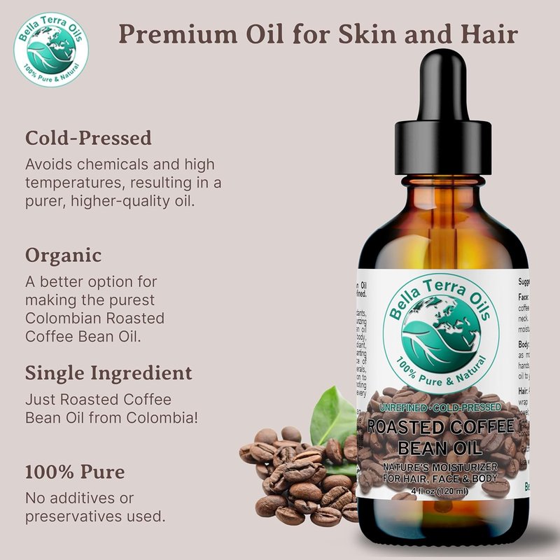Roasted Coffee Bean Oil - Nourishing 8 oz Skin Oil with Vitamin E | Pure Coffee Essence