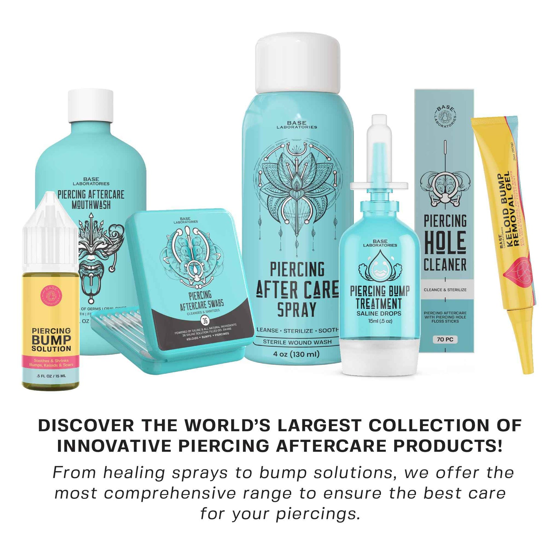 BASE LABORATORIES Piercing Aftercare Spray 4oz | Saline Spray for Piercings | Ear Piercing Cleaner | Saline Solution for Piercings | Keloid Bump Removal for Ears, Belly Nose Piercings - 2PK