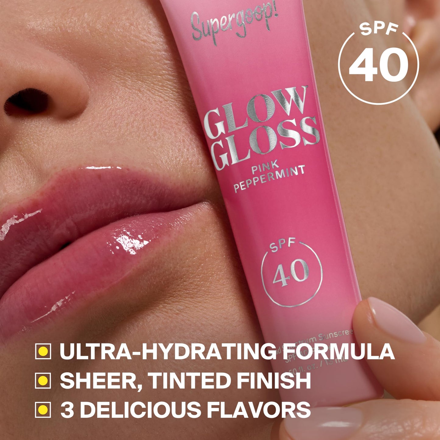 Supergoop! Glow Gloss SPF 40 Lip Balm, Vanilla Soft Serve (Sweet Cream Flavor, Sheer Soft Pink Tint) - Broad Spectrum Protection with a Non-Sticky, High-Shine Finish - 0.5 fl oz