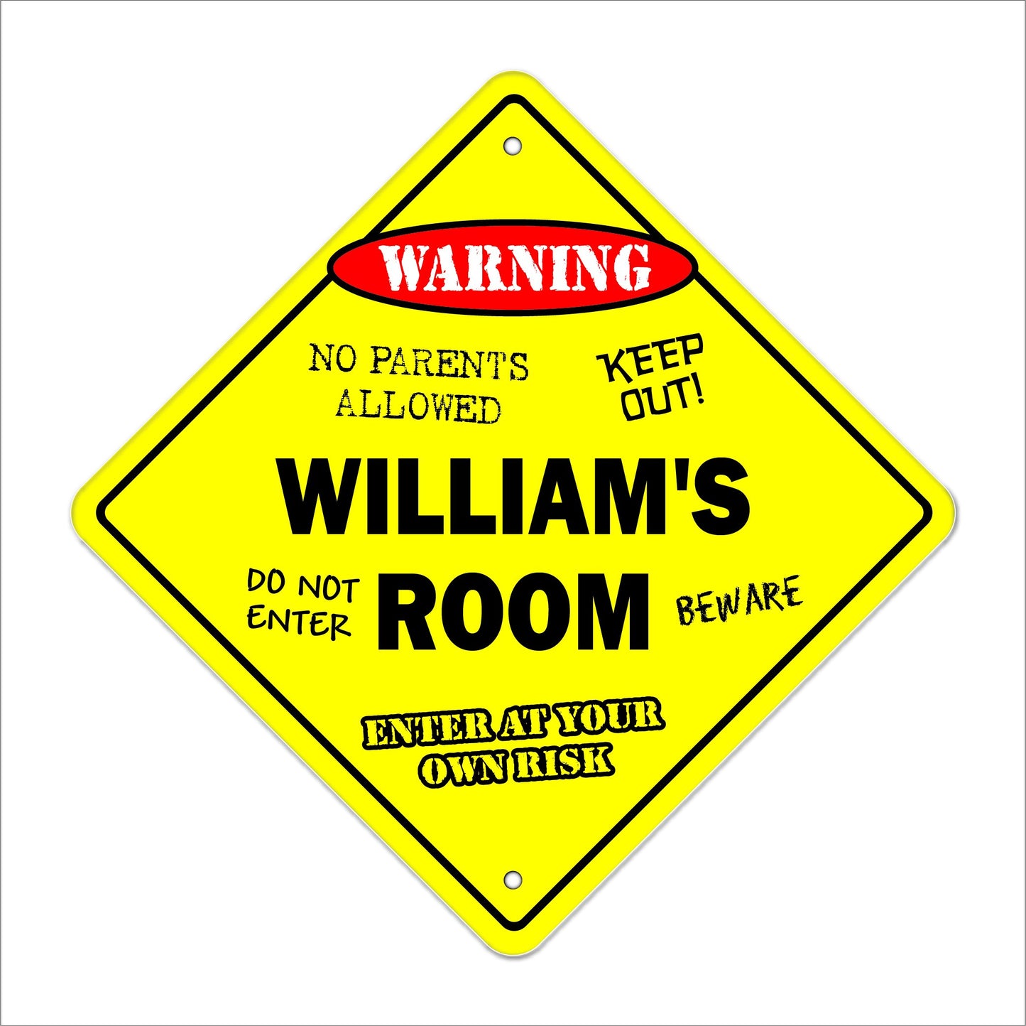 William's Room Sign Crossing Zone Xing | Indoor/Outdoor | 12" Tall Kids Bedroom Decor Door Children's Name boy Girl