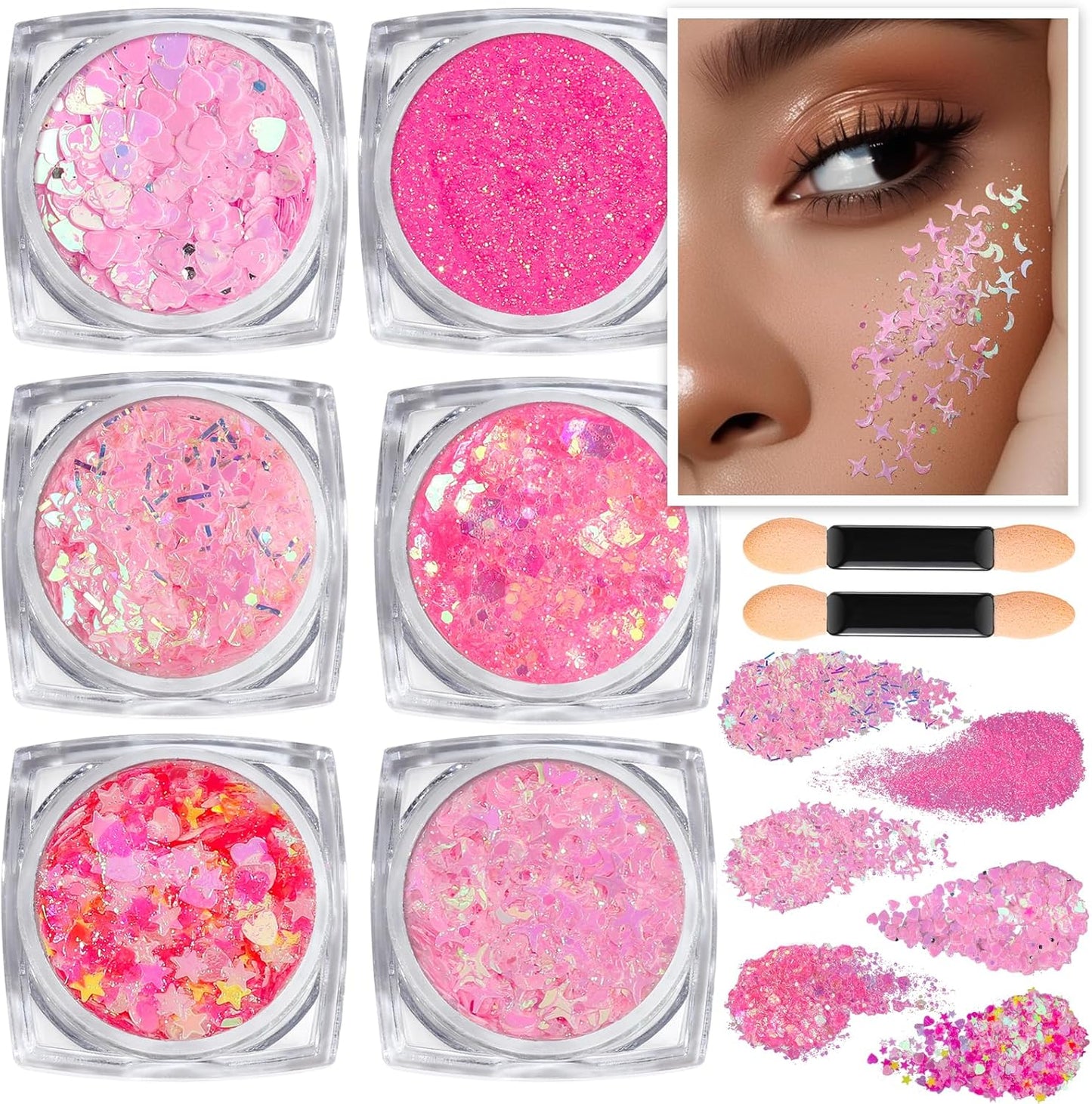 Teenitor Face Glitter Body Glitter, Clear White Body Glitter Gel, Hair Glitter Gel, 6 Shapes Rave Glitter, Mermaid Sequins Makeup Glitters Face Paint, Chunky Sparkling Glitter Gel for Women