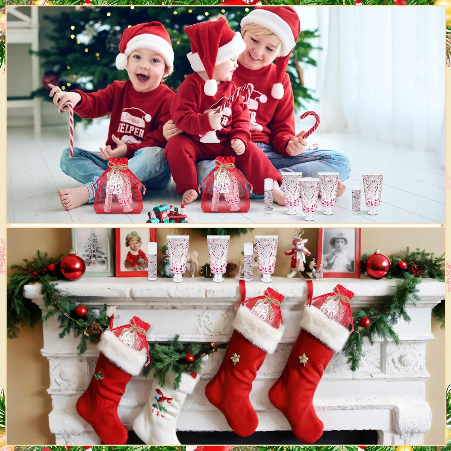 Christmas Candy Cane Hand Cream & Lip Balm Gift Set - Travel Size | Perfect for Weddings & Showers