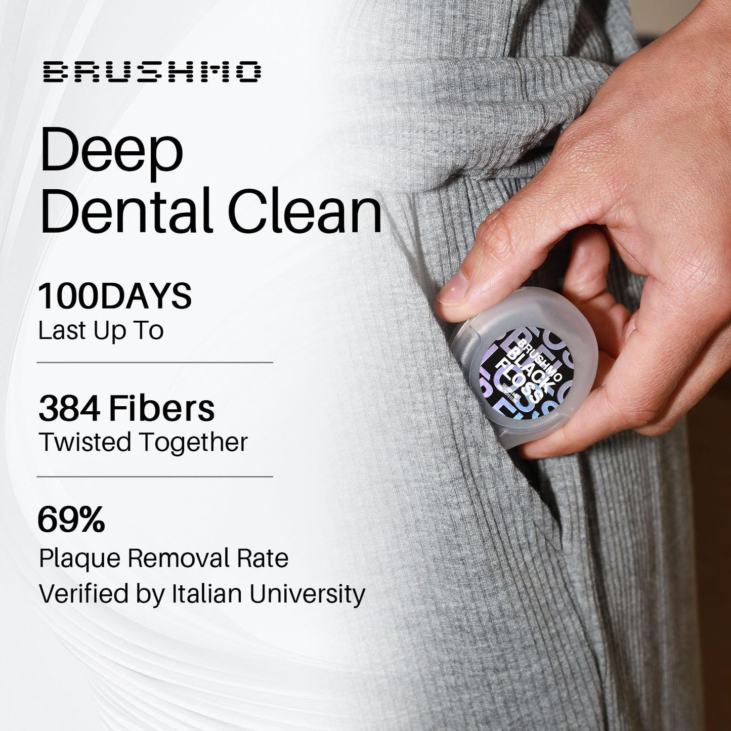 Brushmo Black Floss (BBFloss) - Expanding Floss, Gum-Friendly Soothing Mint Dental Floss, Natural Vegan Wax to Remove Plaque from Teeth, Dentist Designed PTFE & PFAS Free Oral Care, 3 Spools, 163 yd
