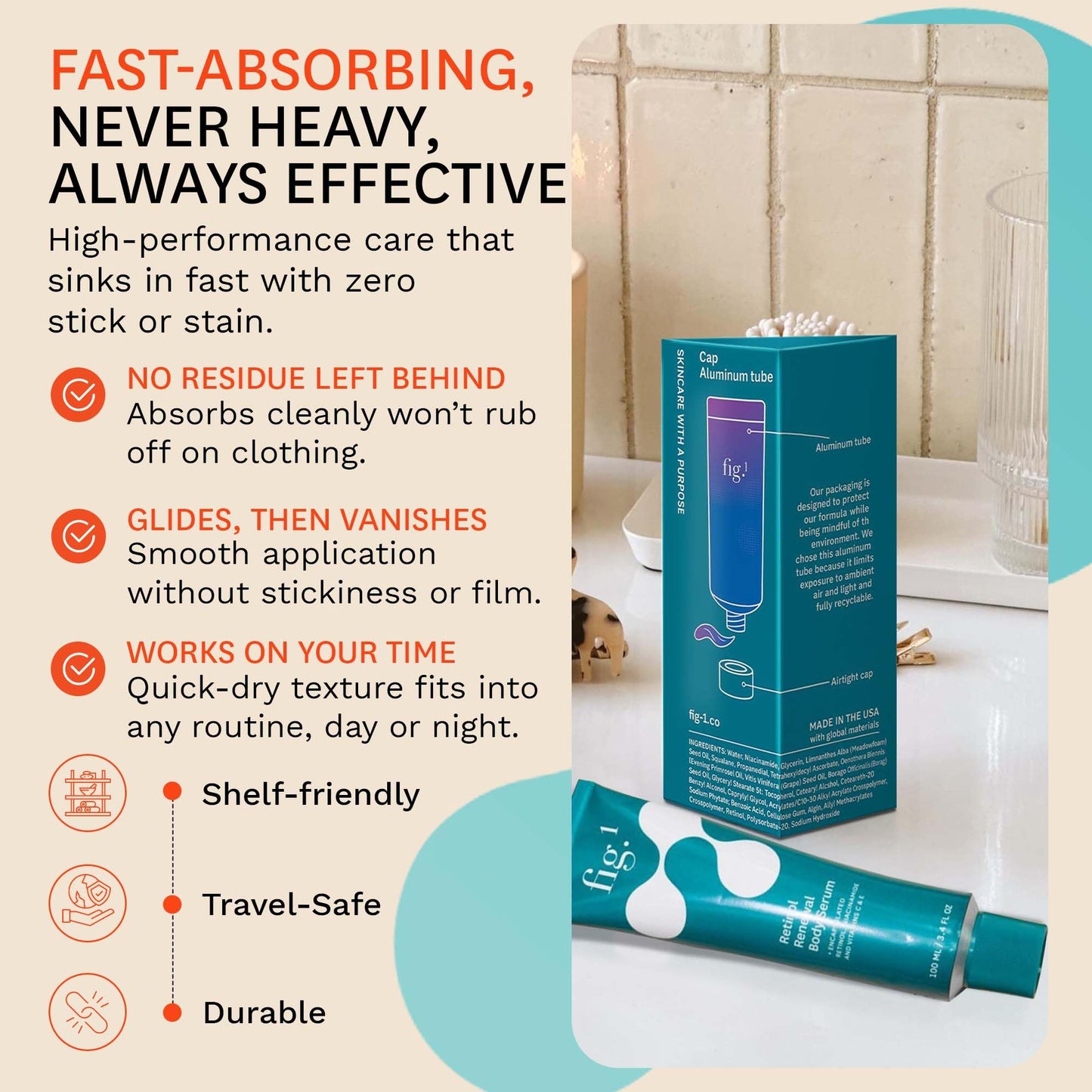 Fig.1 Retinol Body Serum – Advanced Skin Booster for Crepey Skin, Stretch Marks, Anti-Aging & Dark Spots – Glowing, Non-Greasy Retinoid Treatment with Niacinamide, Vitamin C & Retinol – 3.4 oz