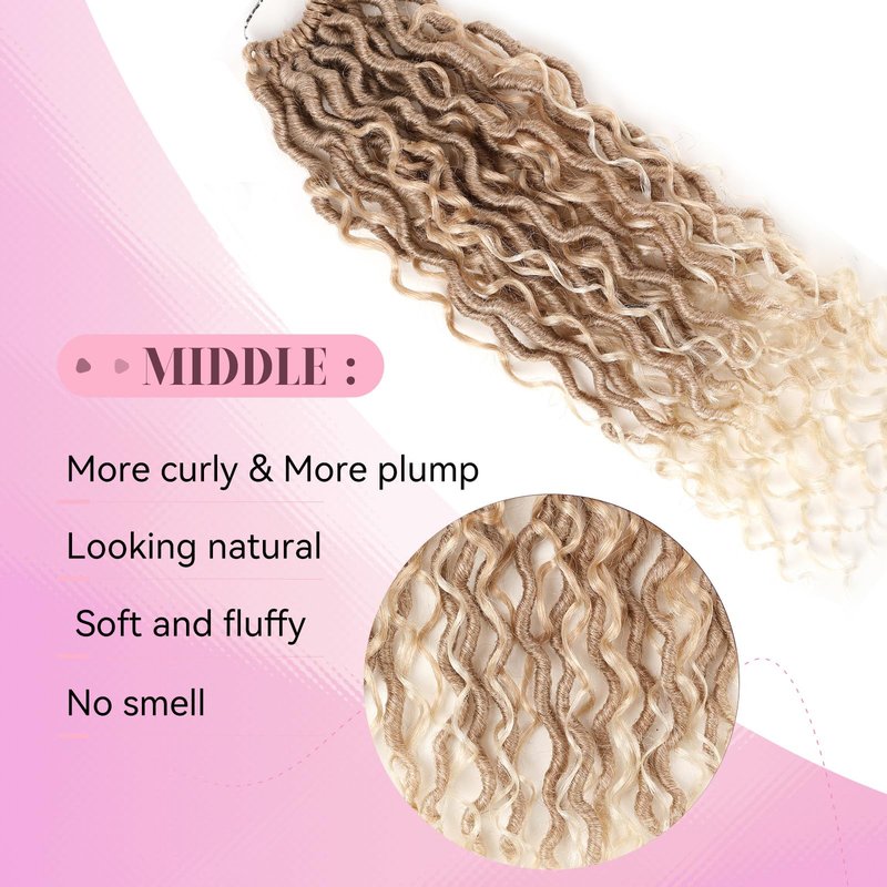 Goddess Locs Crochet Hair 22 Inch Boho River Locs Hippie Wavy Crochet With Curly Hair In Middle And Ends Braids Hair Extensions (8Packs,22 inch, T27/613)