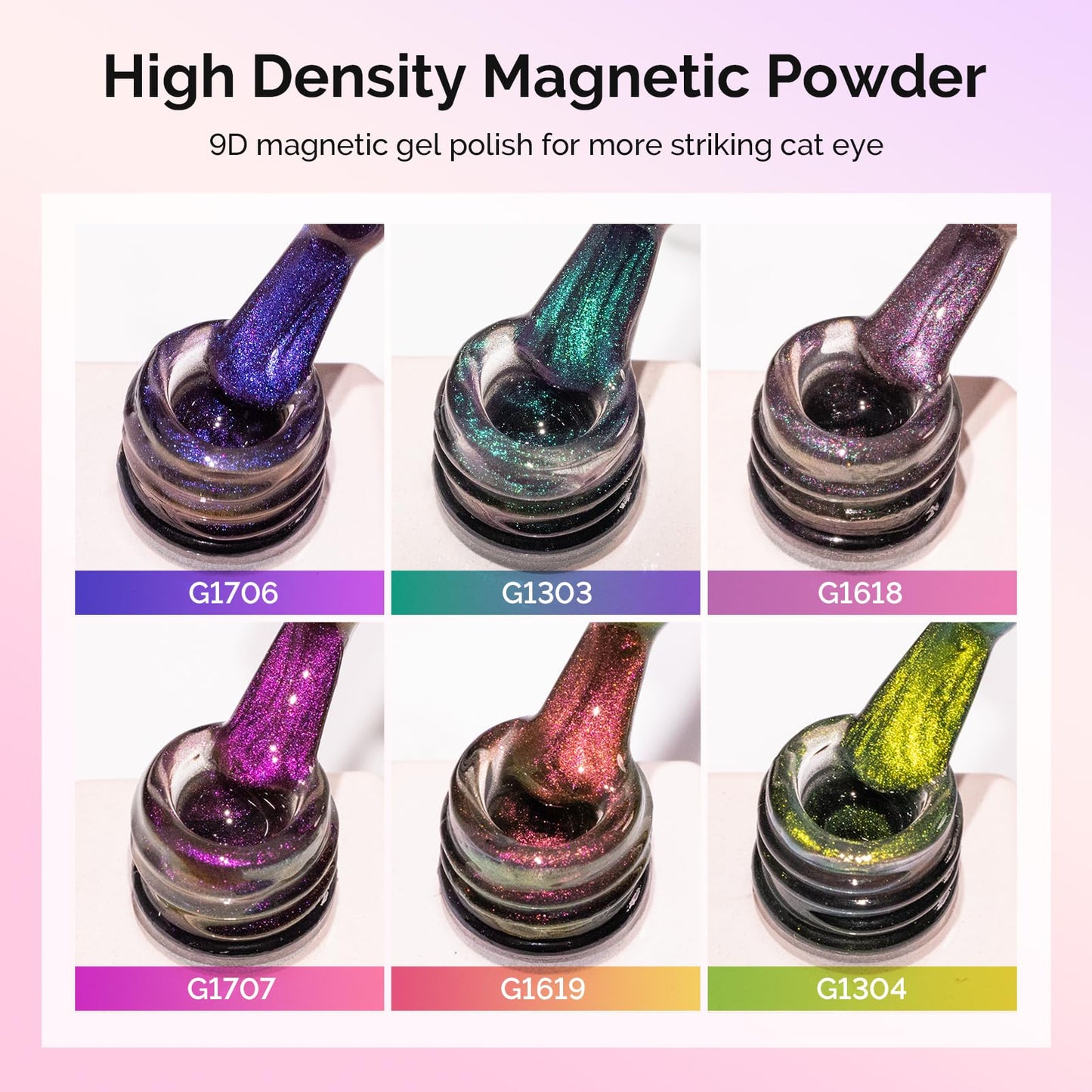 MelodySusie 9D Chameleon Cat Eye Gel Nail Polish Set 6 PCS, 15ml 0.5 Fl Oz Red Rosy Pink Glitter Holographic Magnetic Nail Polish with Magnet, UV Nail Polish for Nail Art Manicure Salon DIY at Home