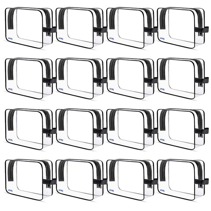 VYRL 16 Pack Clear Makeup Bag (7.8 x 5.9 x 2.3 inches) - Quart Size 3-1-1 TSA Approved Toiletry Bag with Zipper - Water-Resistant Durable PVC Clear Toiletry Pouches for Carry-on Airport