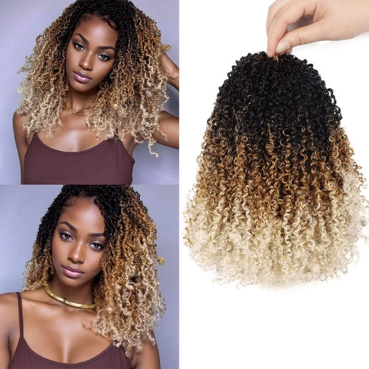 Yanky Twist Crochet Hair for black women 11 Inch 8 Packs 30 Stands/Pc,Pre-looped Fluffy Spring Mini Twist 3 Tones Ombre Blonde Synthetic Crochet Braids Braiding Hair(11Inch, 1B/27/613-8P)