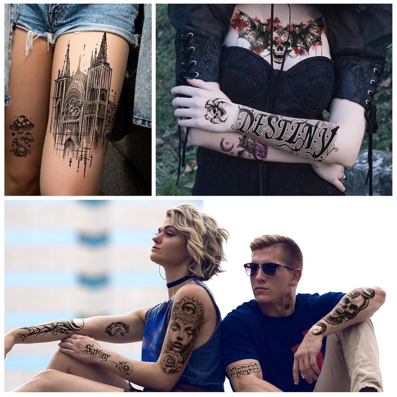 Gothic Temporary Tattoos - 77 Sheets of Waterproof Spider Skull Designs | Realistic Horror Makeup for Adults & Teens