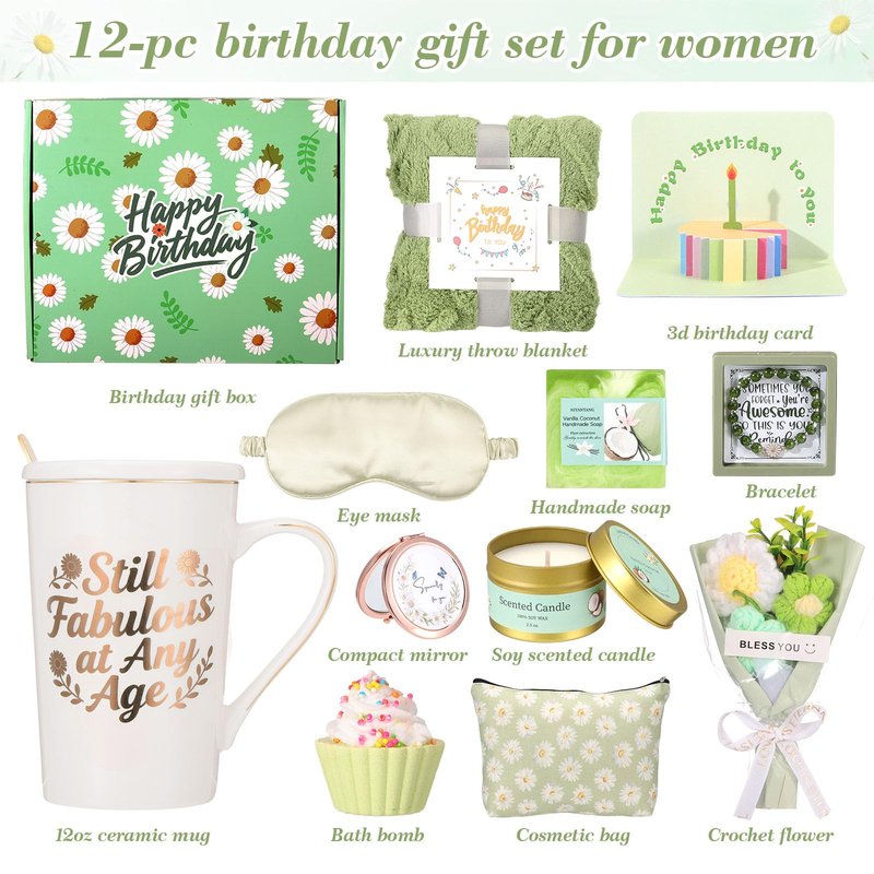 Daisy Birthday Gifts for Women, Self Care Gift Happy Birthday Gift Baskets for Women Friendship, Spa Gift Set Birthday Box Care Package for Women,Mom,Wife,Daughter,Sister,Girlfriend,Best Friend