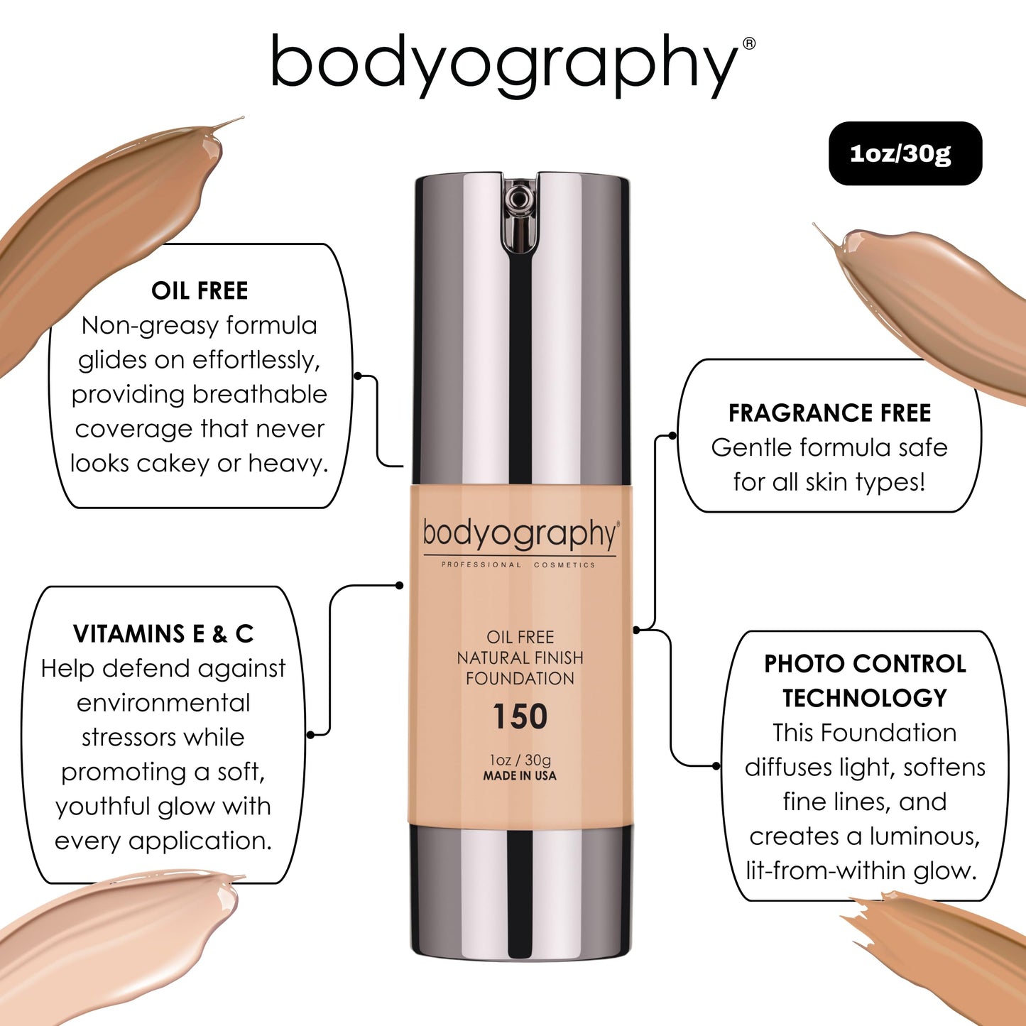 BODYOGRAPHY - NATURAL FINISH Foundation (Light #130): Oil-Free Anti-Aging Salon Natural Finish w/ Vitamin E, C, Antioxidants | Vegan, Gluten-Free, Paraben-Free