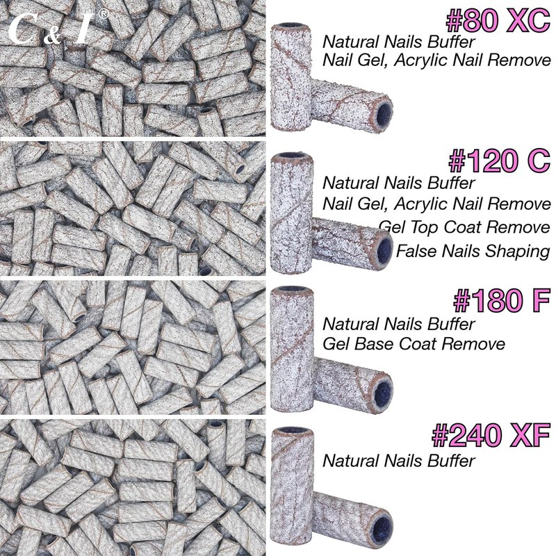 Nail Drill Bit Set - 200 Pcs Small Sanding Bands & Slim Mandrel | 240 Extra Fine White for Acrylic & Gel Nail Care