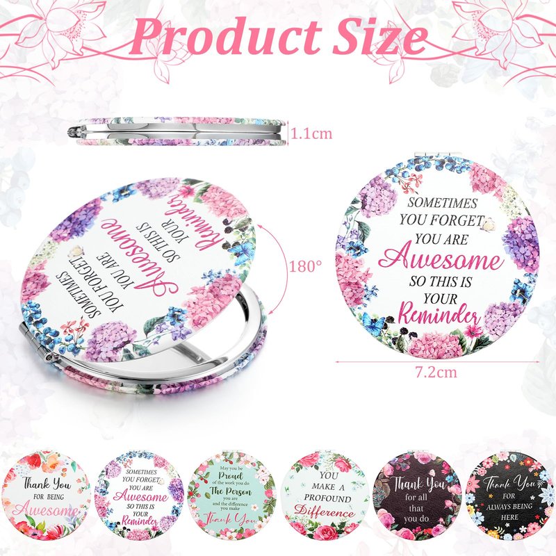 Pinkunn 24 Pcs Thank You Teacher Gifts Inspirational Compact Mirror Appreciation Gift Handheld Double Sided Magnifying Round Portable Pocket Small Travel Makeup Purse Mirror for Women Girl Coworker