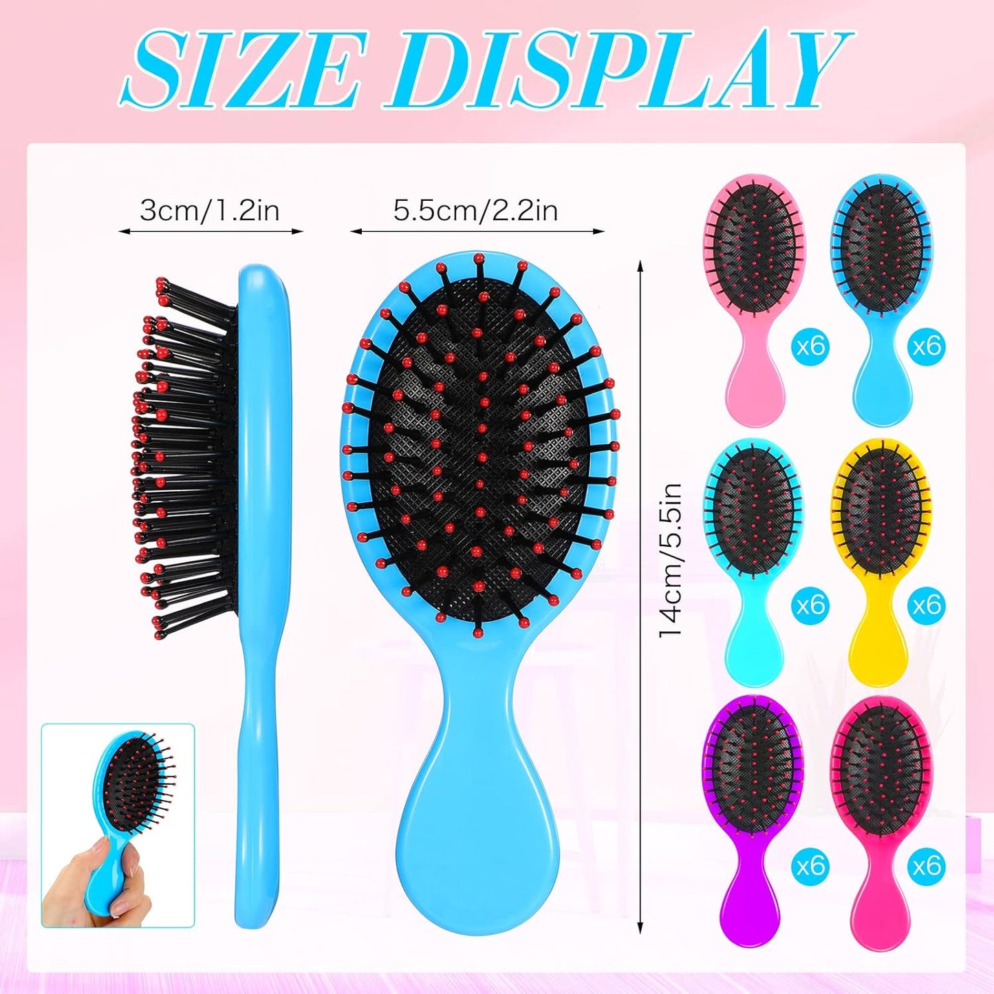 Mini Hairbrushes - 36 Pack Soft Bristle Detangler Brushes for Travel | Ideal for Women, Girls & Toddlers