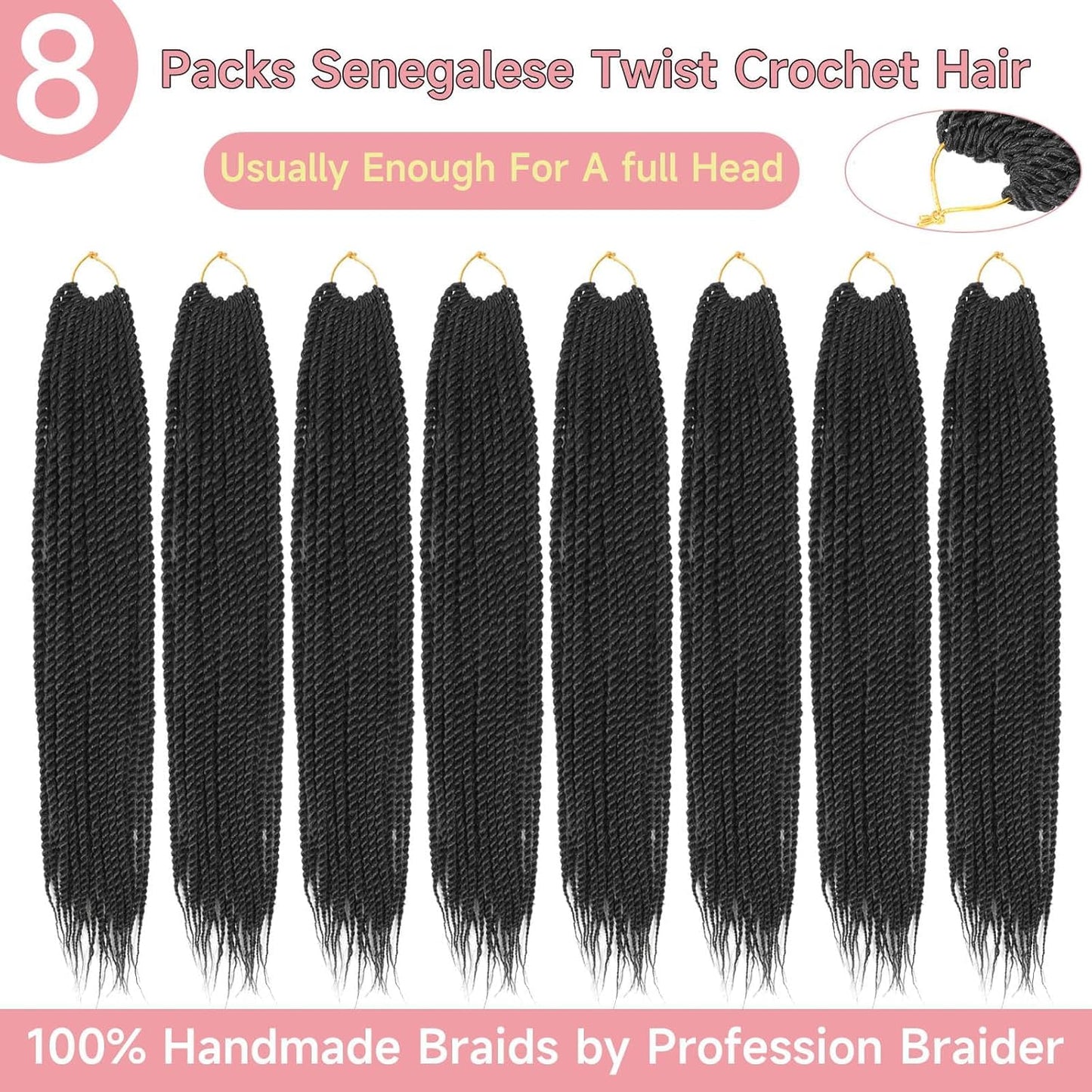 Senegalese Twist Crochet Hair-8 Packs 12 Inch,1B#