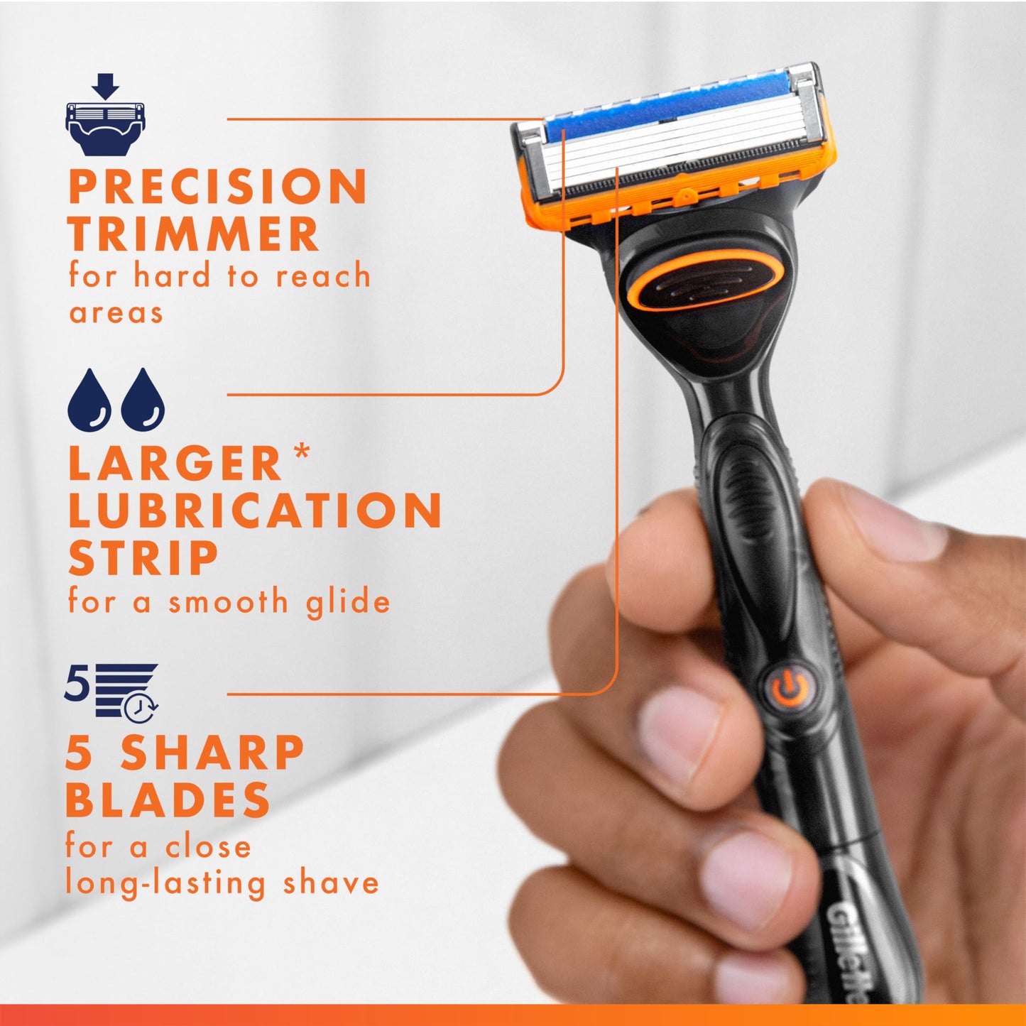 Gillette Fusion5 Power 5-Blade Razor Refills for Men, with Precision Trimmer, 6 Count