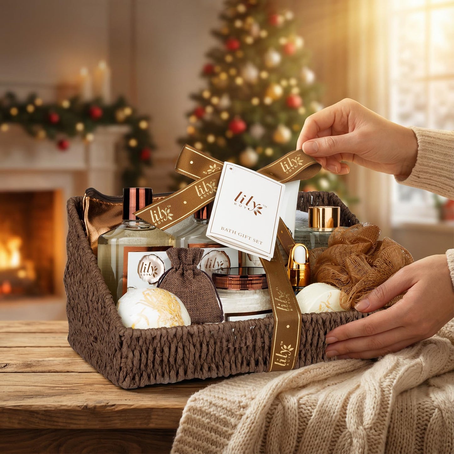 Coconut Vanilla Spa Gift Set, Complete Spa Bath Gift Basket for Women & Men