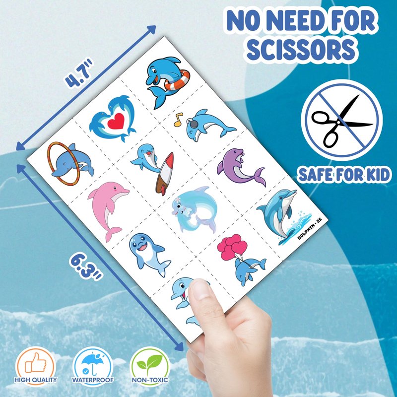 Cherisnowy 72 PCS Dolphin Party Favors - 48 Temporary Pre-Cut Tattoos & 24 Slap Bracelets - Party Favors for Boys & Girls, Birthday Goodie Bag Fillers, Baby Shower Gifts, Classroom Rewards