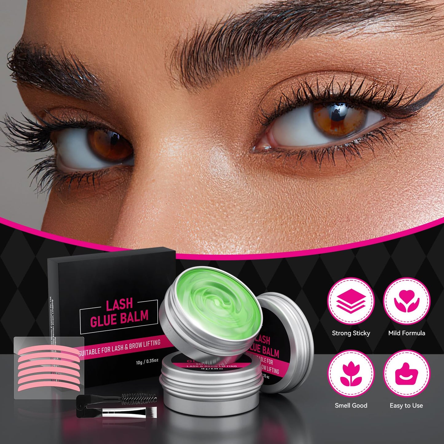 Lash Lift Glue Balm Kit, Upgraded Eyelash Lift Glue Balm with Lash Lift Pads and Brush for Perfect Eyelash Perm & Brow Lamination, Easy to Apply and Fast Drying & Strong Hold