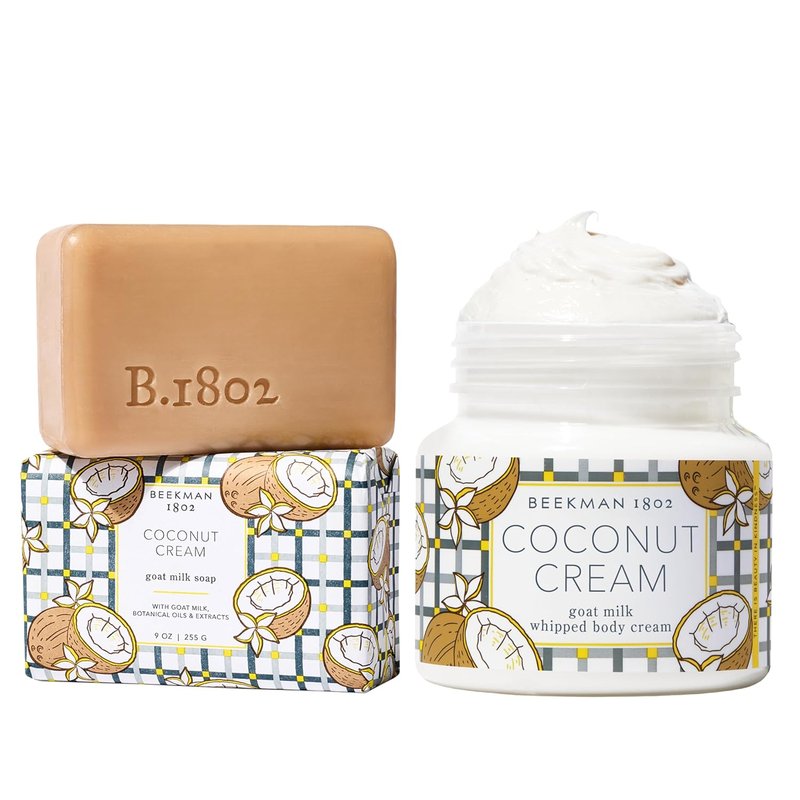 Beekman 1802 Goat Milk Soap & Whipped Body Cream Gift Set - Coconut, Vanilla & Sandalwood Scent | 2 Count
