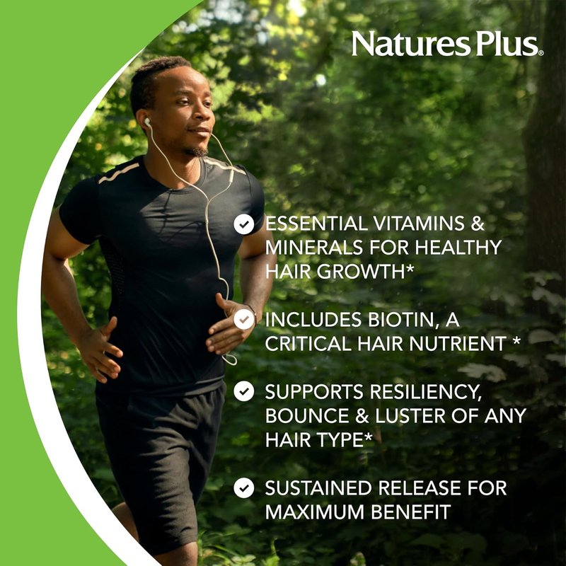 NaturesPlus Ultra Hair Tablets - 90 Sustained Release for Healthy Hair Growth | Gluten-Free, 45 Servings
