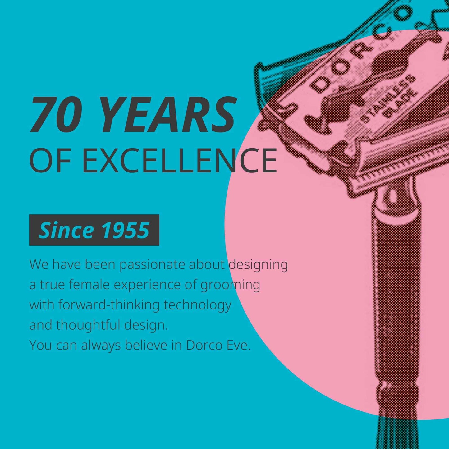 Dorco EVE3 Razor Smooth Touch™ for Women, Includes 1 Razor Handle and 6 Long-Lasting Razor Blade Refills (Handle + 6 Refills)