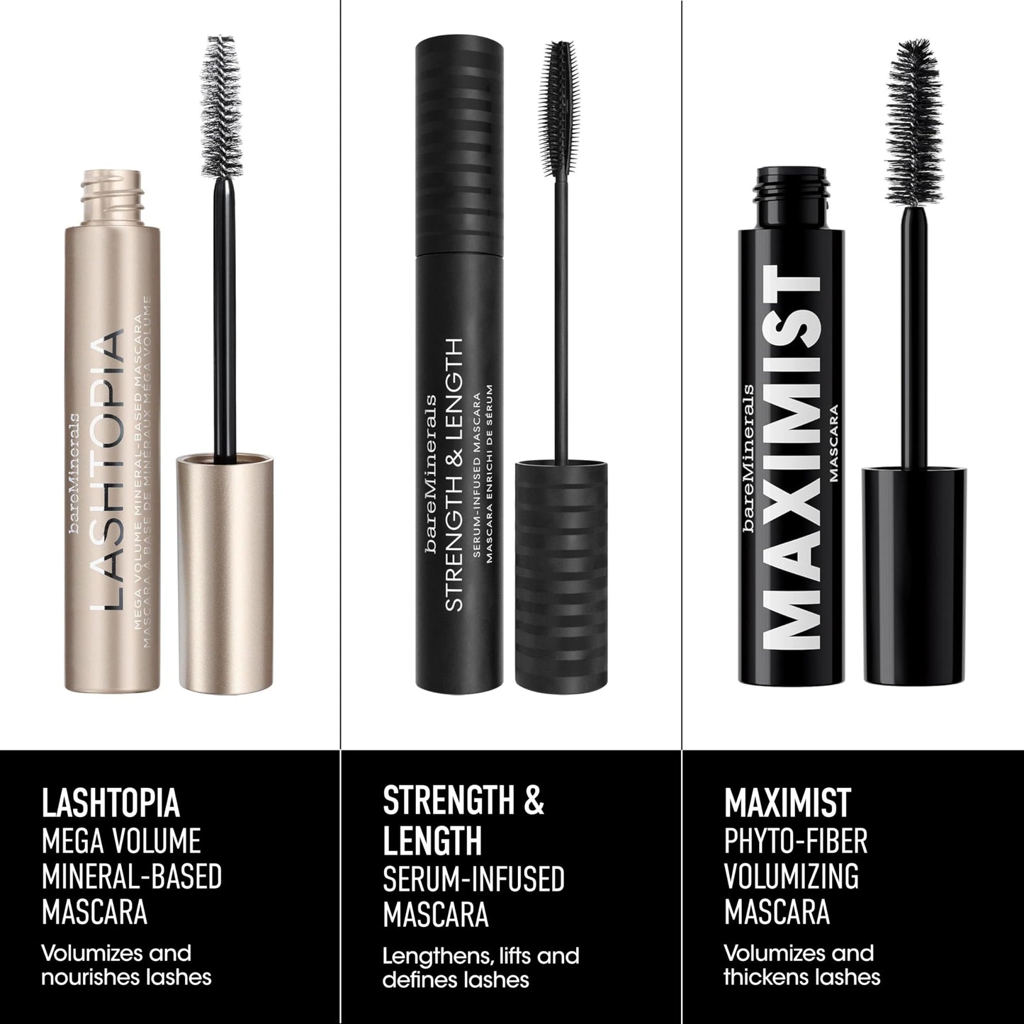 bareMinerals Strength & Length Serum-Infused Black Mascara, Full Size, Vegan, Cruelty-Free & Dermatologist-Tested