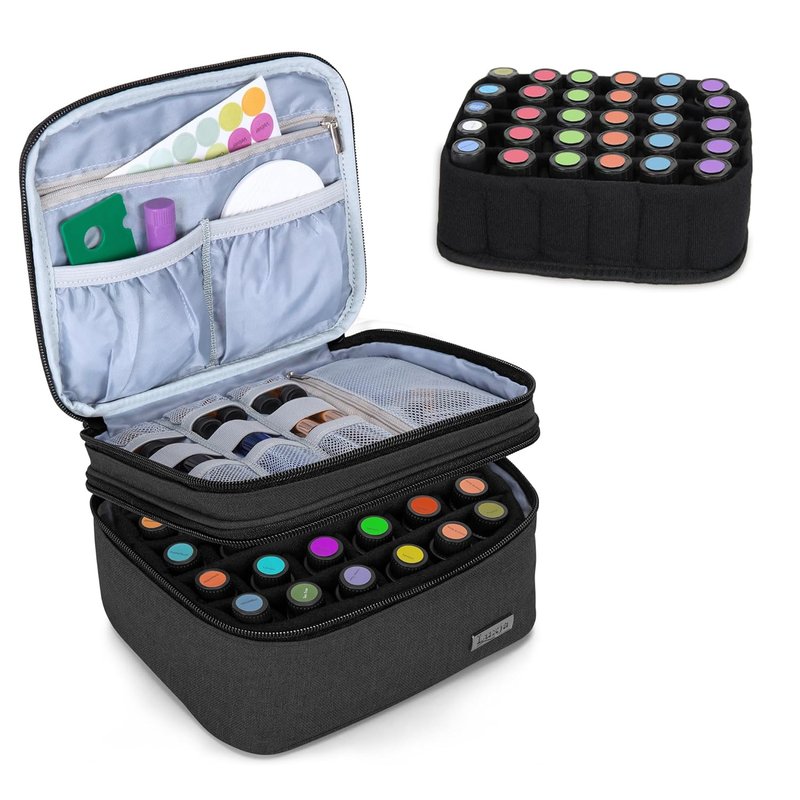 Essential Oil Carrying Case - Double-Layer Organizer for 30 Bottles (5ml-30ml) | Black Bag Only