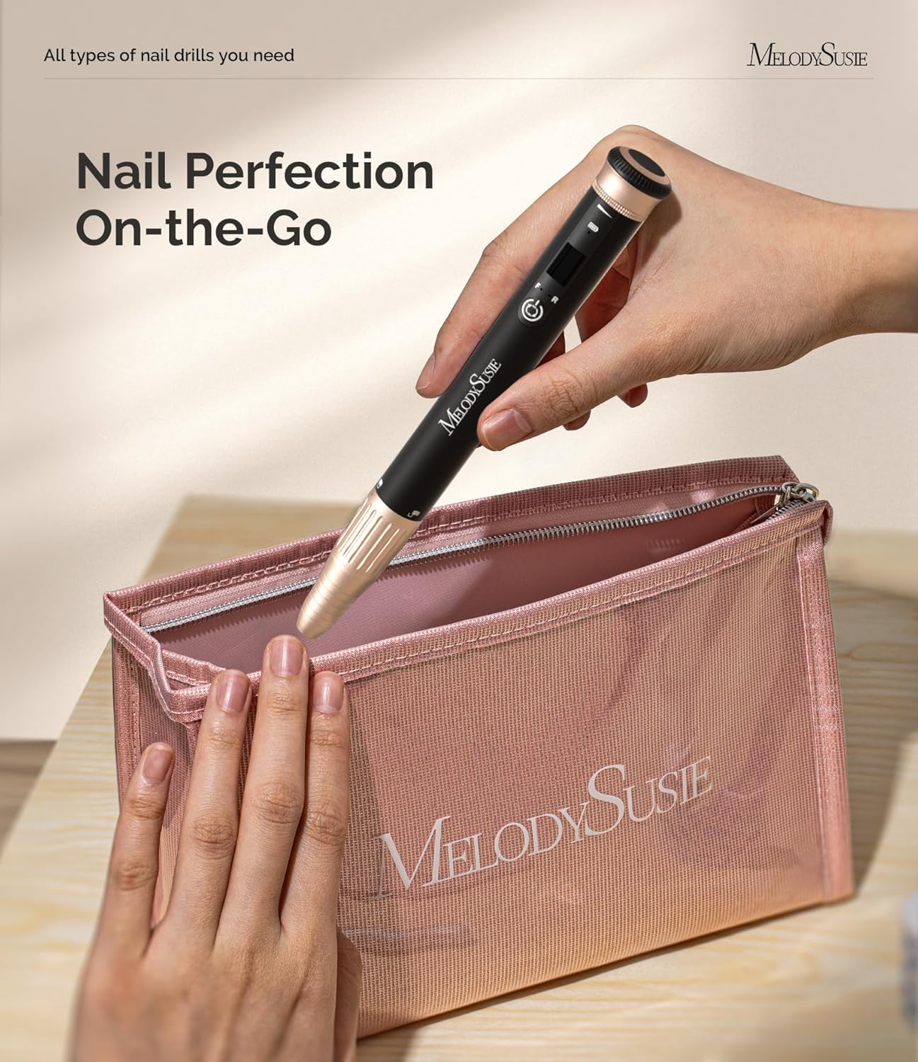 MelodySusie Cordless Nail Drill - 30,000 RPM E-File with Stepless Speed Adjustment | Portable Manicure Tool for Acrylic Gel Removal