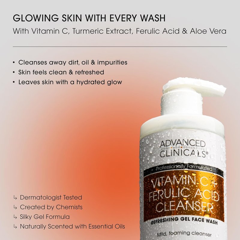 Exfoliating Glycolic Acid & Salicylic Acid Face Wash Set | Hydrating Vitamin C Cleanser for Men & Women - 2PC Skin Care Set