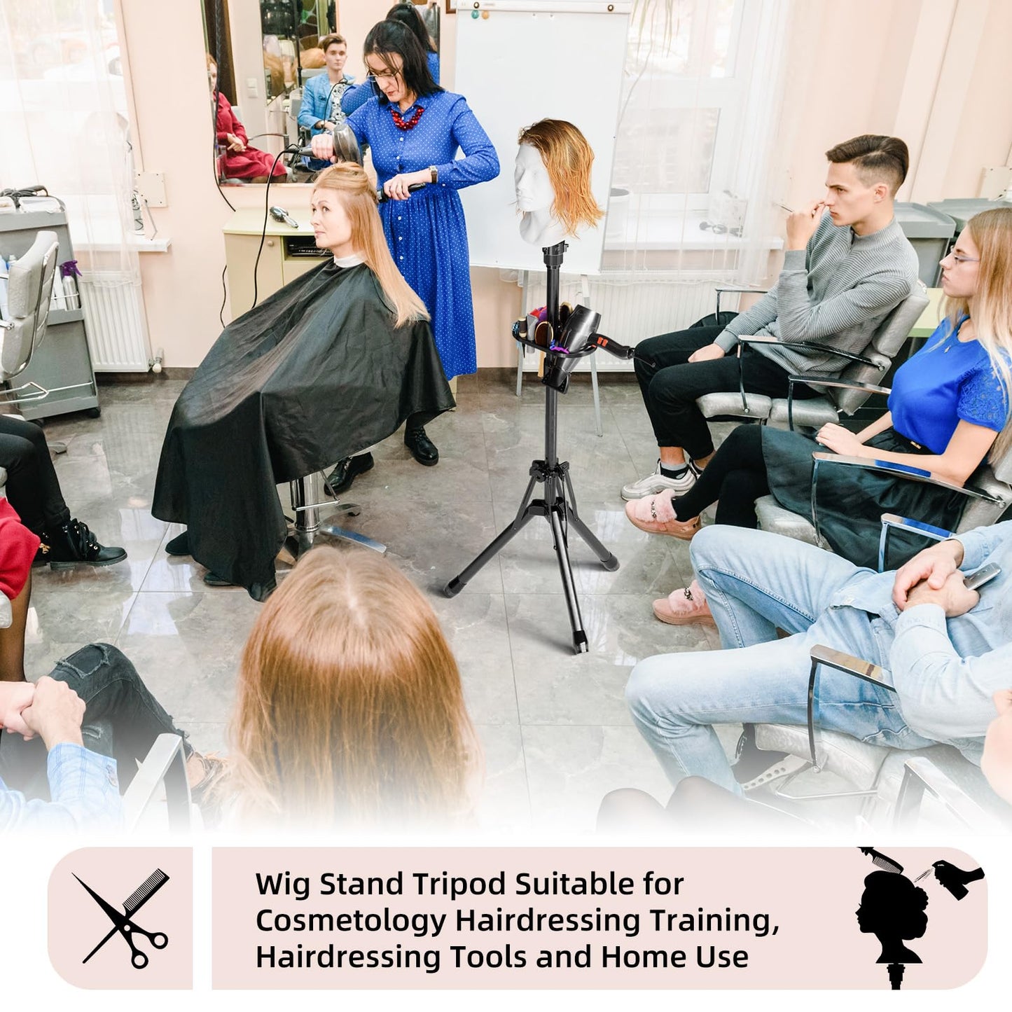 EBLIKI Wig Head Stand Tripod - Reinforced Mannequin Stand, Adjustable Height 31" - 57" Wig Stand for Styling, Cosmetology Hairdressing Training with Wig Caps, T-Pins Hair Clips