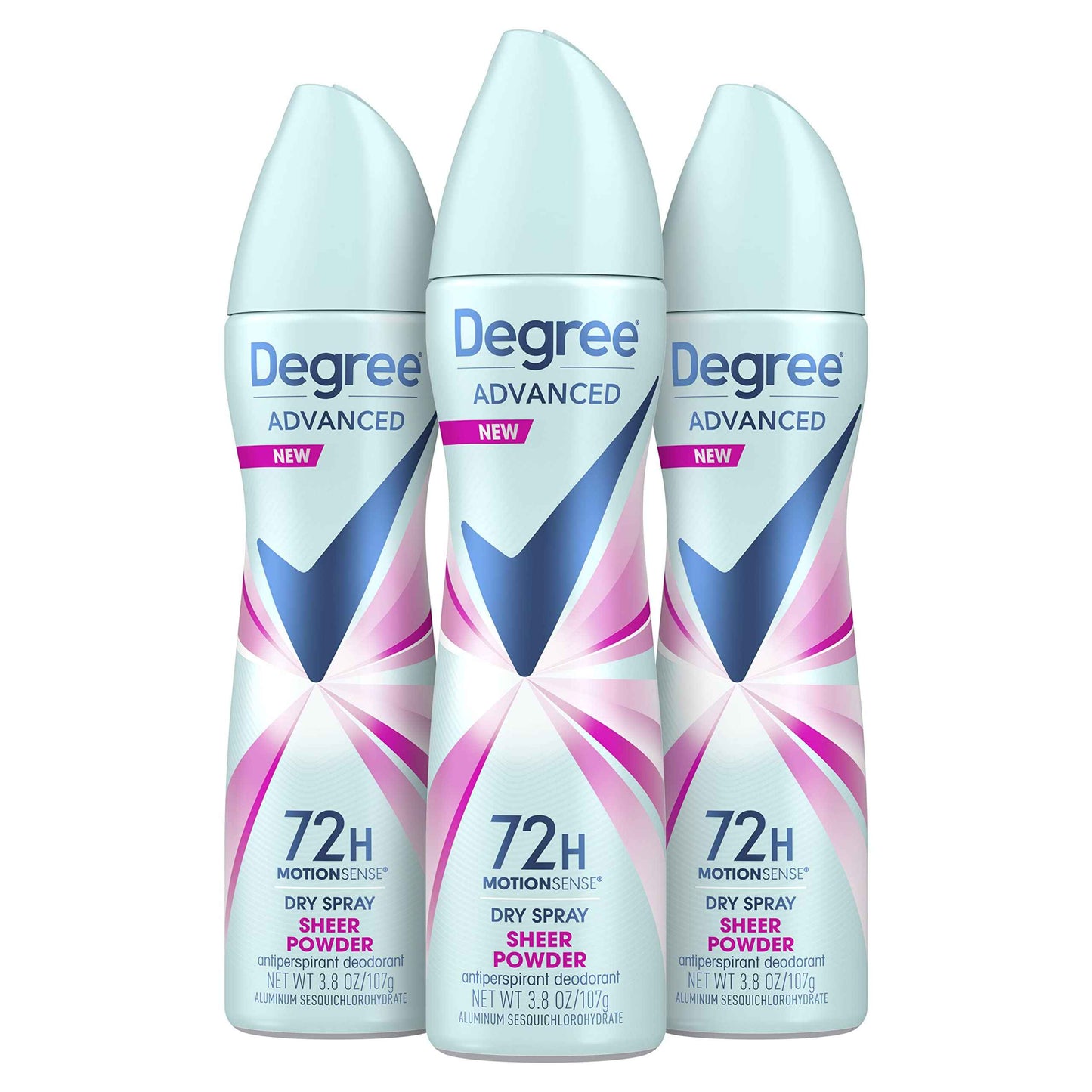 Degree Advanced Antiperspirant Deodorant Dry Spray 72-Hour Sweat and Odor Protection Sheer Powder Deodorant Spray For Women With MotionSense Technology 3.8 oz, Pack of 3