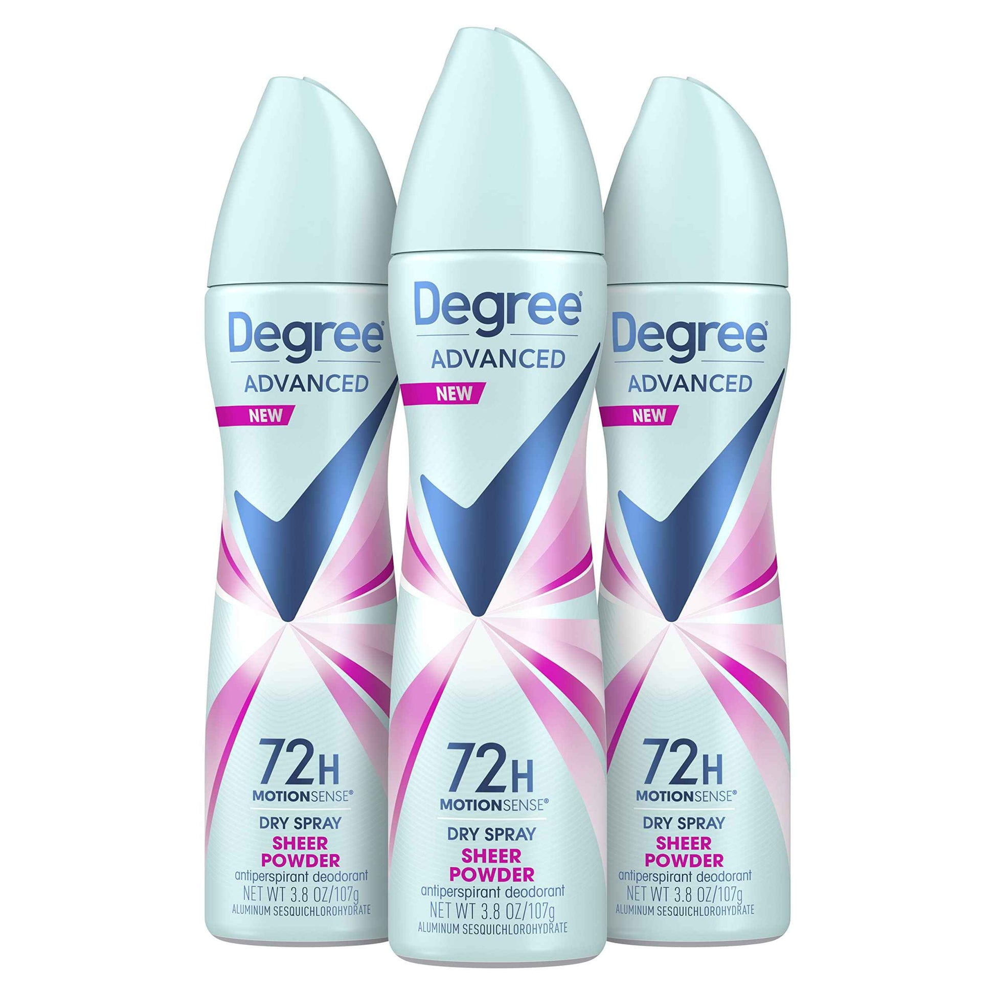 Degree Advanced Antiperspirant Deodorant Dry Spray 72-Hour Sweat and Odor Protection Sheer Powder Deodorant Spray For Women With MotionSense Technology 3.8 oz, Pack of 3