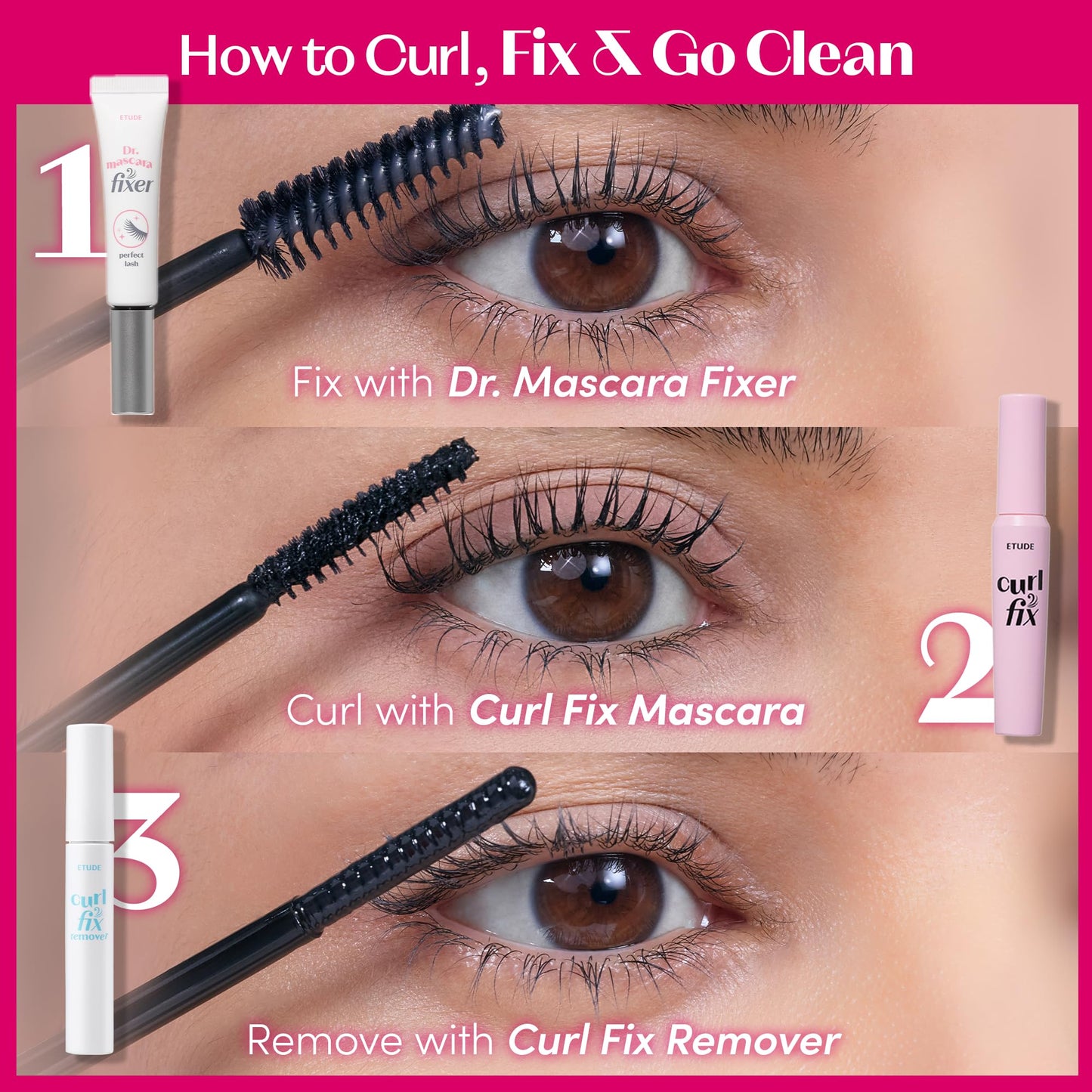 ETUDE Curl Fix Mascara Mini, Lash Mascara, Strong Curl Up, Long-Lasting, Waterproof, Lightweight, Korean Makeup, Beauty, Vegan Certified, Volume (0.14 Fl Oz)