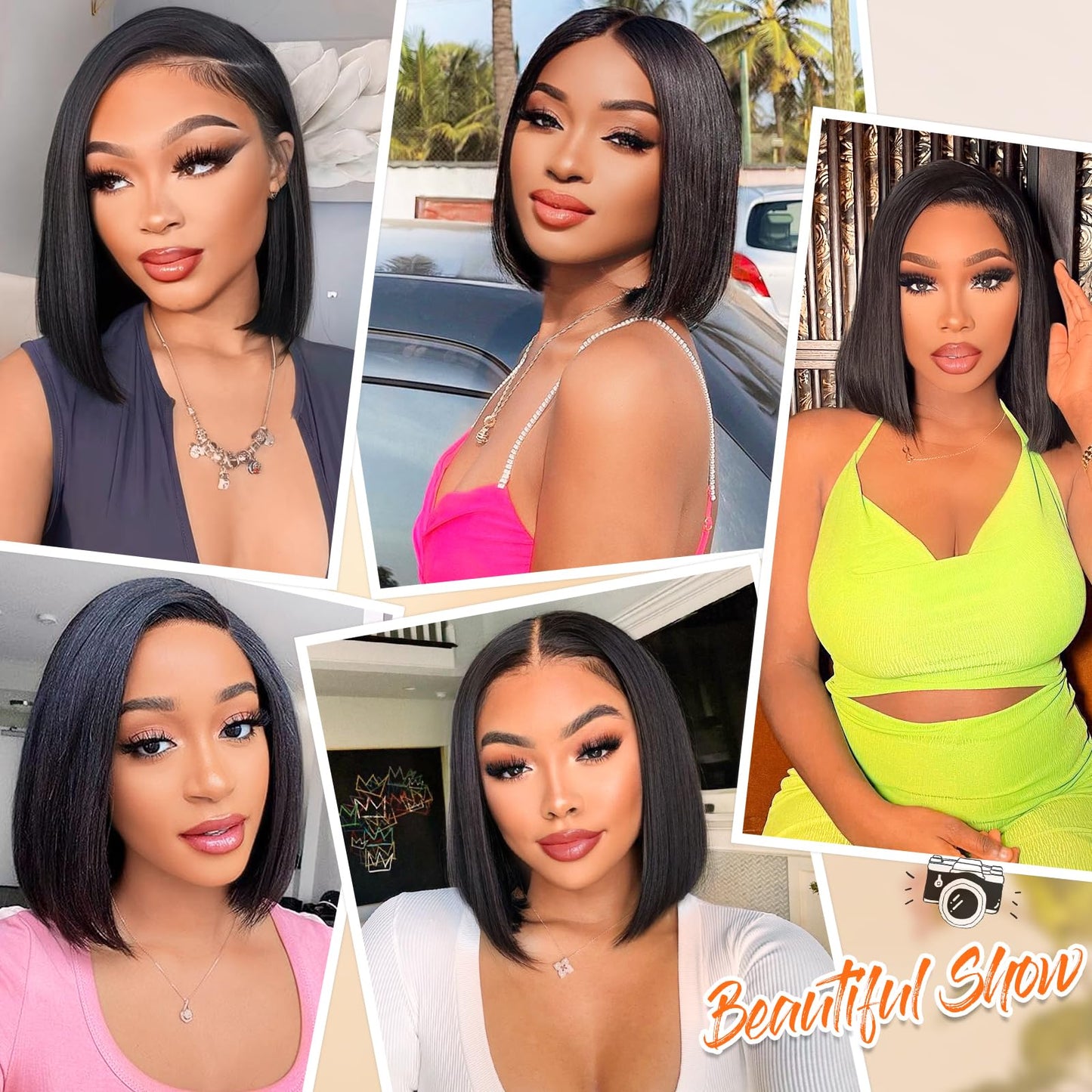 Bob Wig Human Hair Glueless Wigs Pre Plucked Pre Cut Bleached Invisible Knots 180% Density Short Straight Wigs for Black Women Bob Wigs Glueless Lace Front Wigs Human Hair with Elastic Band 10 Inch