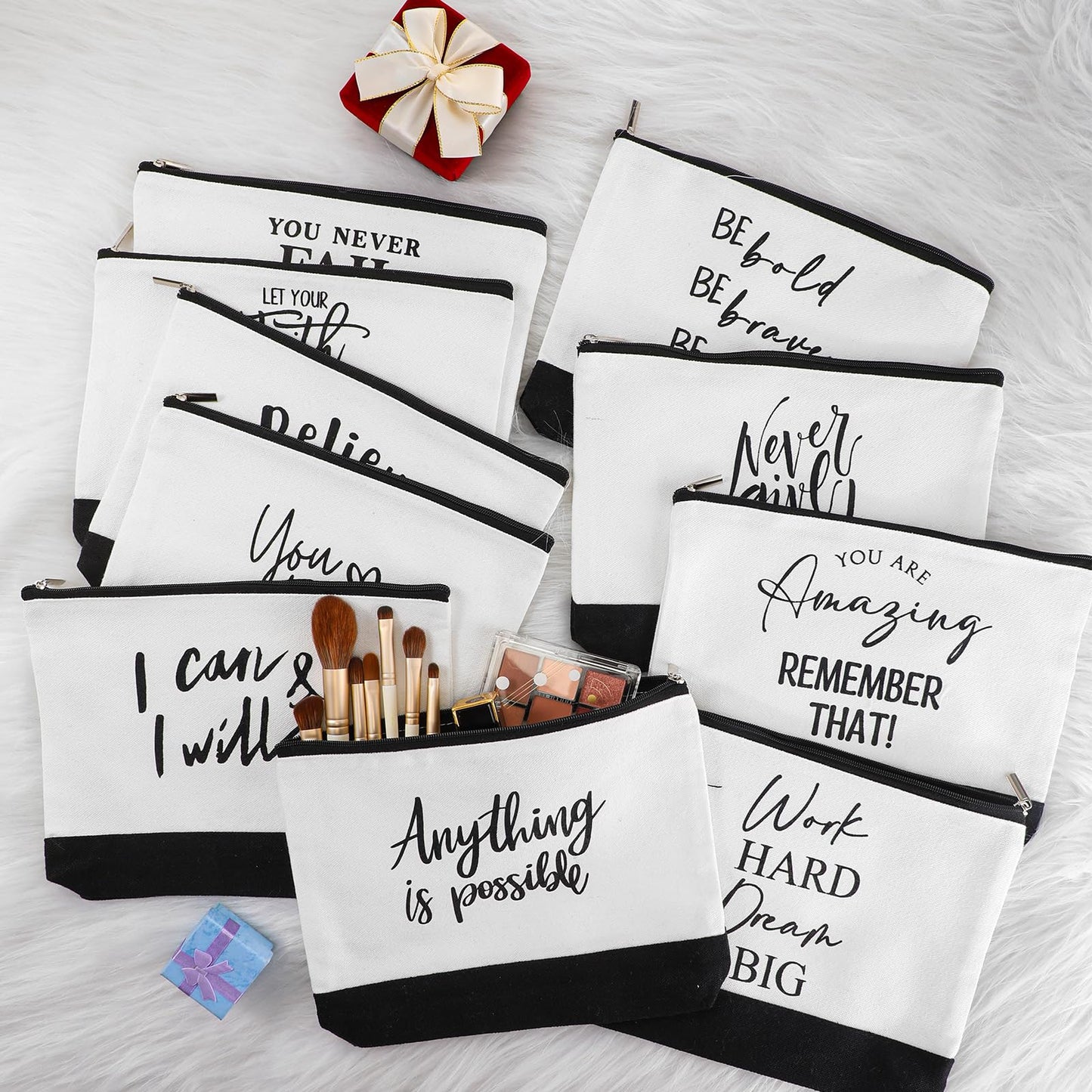 Sanwuta 30pcs Cna Week Gift for Women Inspirational Makeup Bags with Zipper Thank You Cosmetic Bags Gift for Teacher Nurse Graduation (Classic)