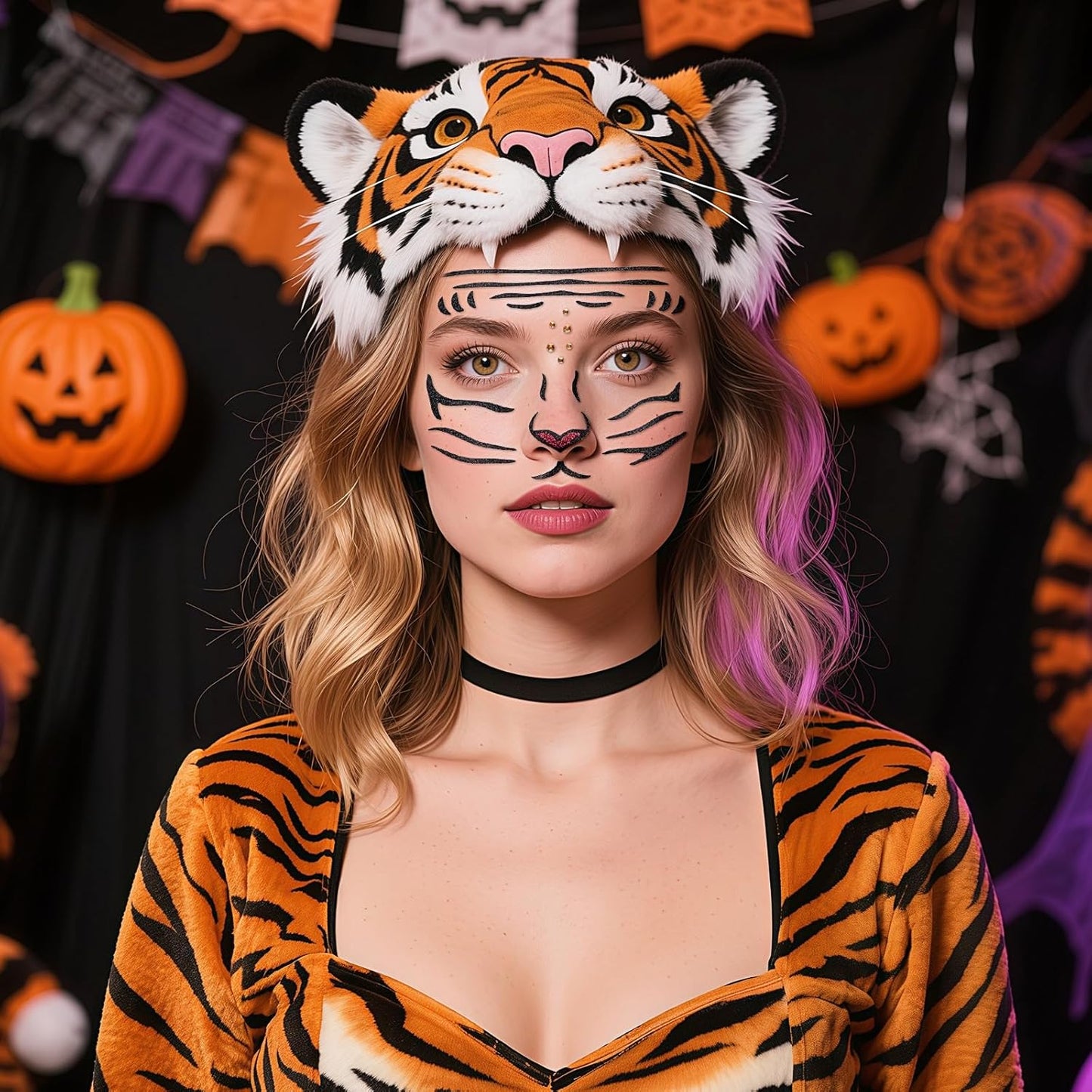 Tiger Face Tattoo Stickers - Glitter Temporary Face Jewels for Adults & Kids | 2 Pcs for Makeup & Party Decor