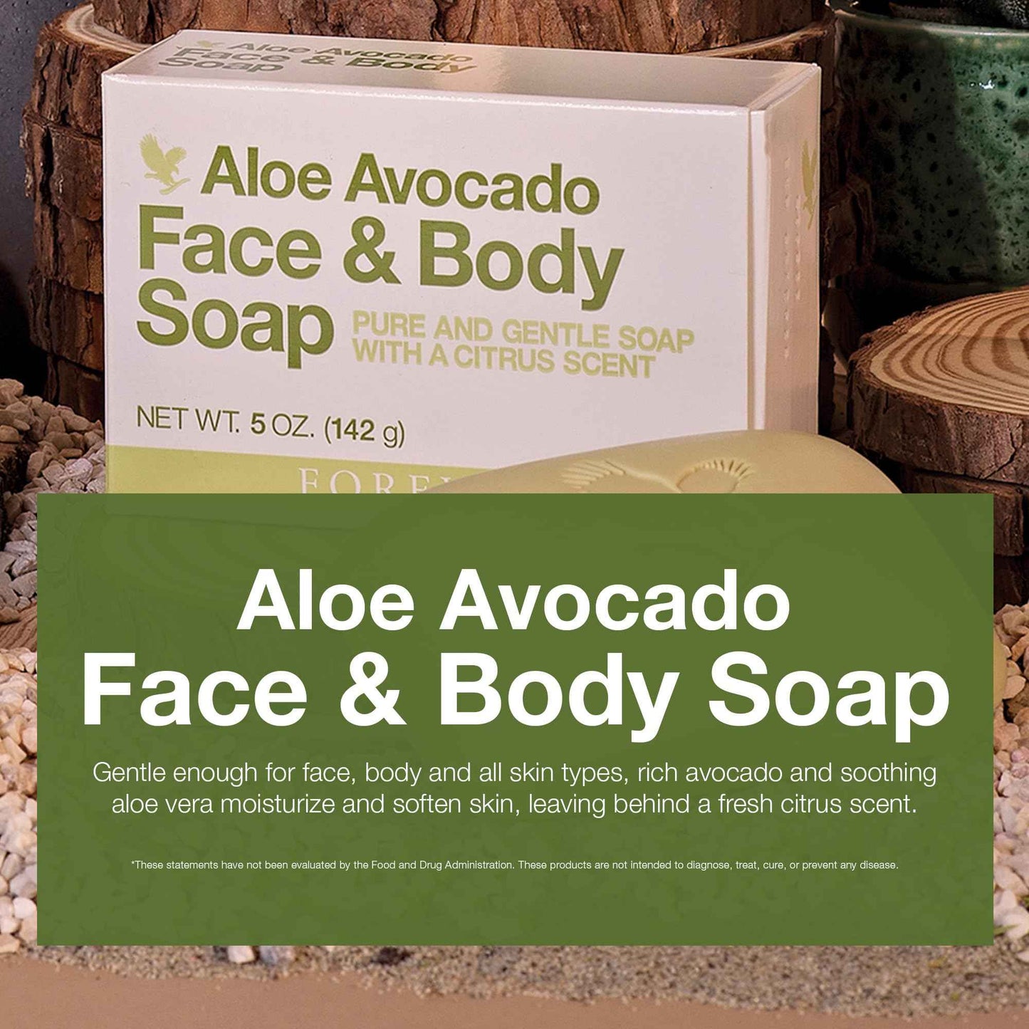 Forever Living - Aloe Avocado Face and Body Soap - Gentle Cleansing with Fresh Citrus Scent and Moisturizing - Pack of 3