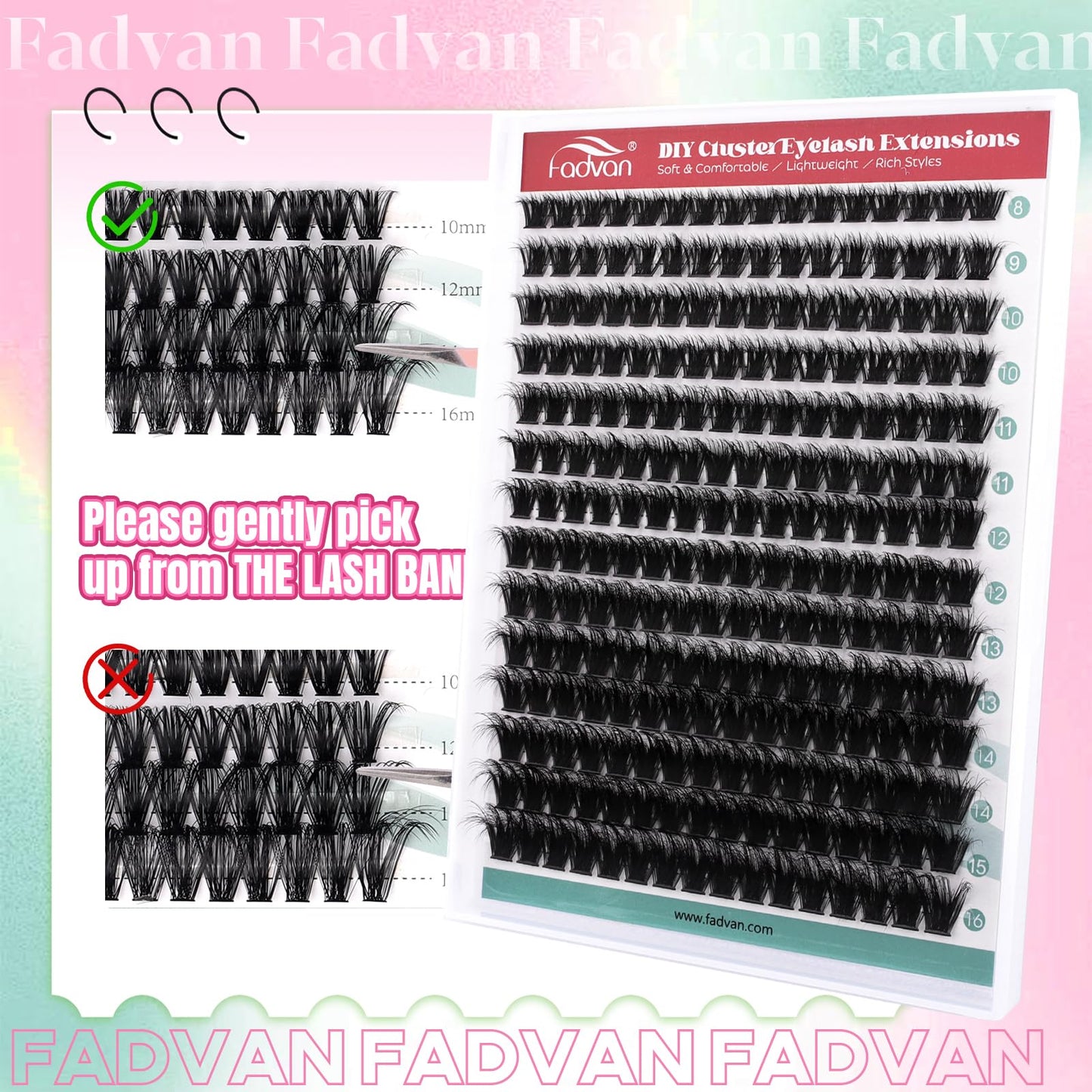 FADVAN 100D 3D Wispy Lash Clusters 280pcs, C Curl 8-16mm Individual False Eyelashes, Natural DIY Cluster Extensions for Beginners