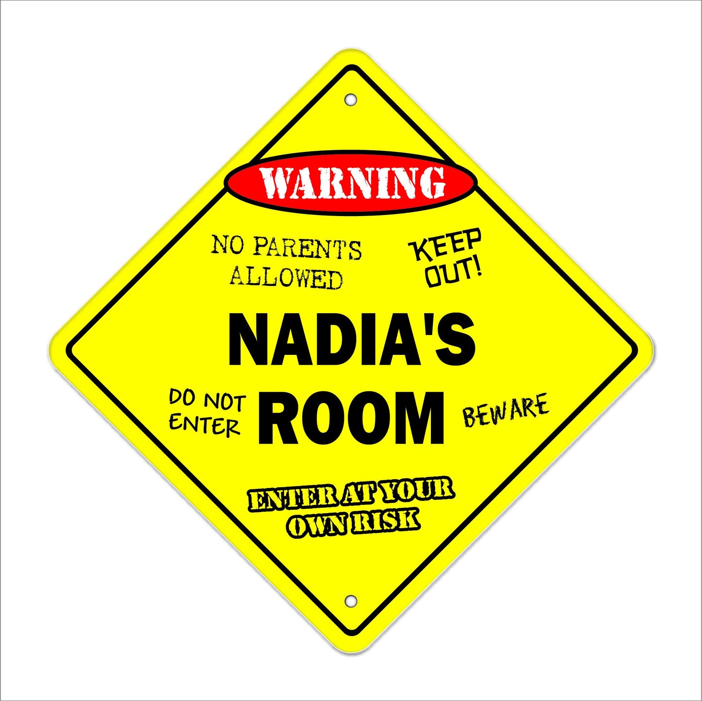 Nadia's Room Sign Crossing Zone Xing | Indoor/Outdoor | 12" Tall Kids Bedroom Decor Door Children's Name boy Girl