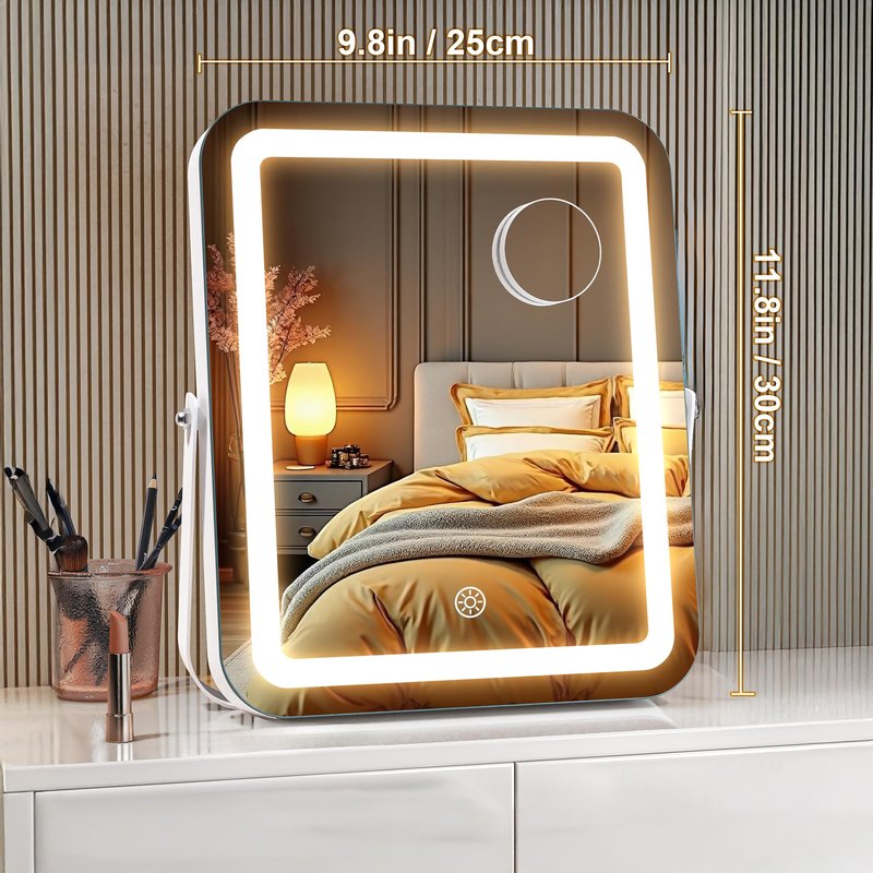 MINISO LED Vanity Mirror with Bluetooth Speaker, 9.8" x 11.8" Makeup Mirror with Lights, Light & Brightness Smart Sensor, Aluminum Alloy Metal White Frame, with 10X Magnifying