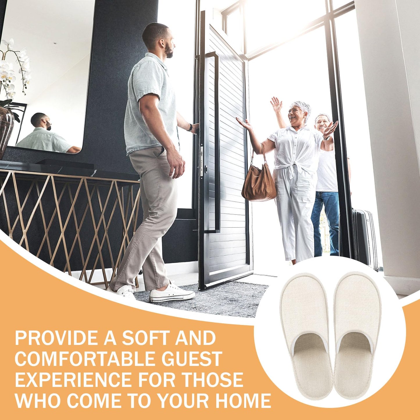 Roucerlin 12 Pairs Non Slip Disposable Slippers for Guest, Reusable Spa Slippers, Closed Toe Guest House for Men Women Home Hotel Bathroom Bedroom Wedding, Yellow